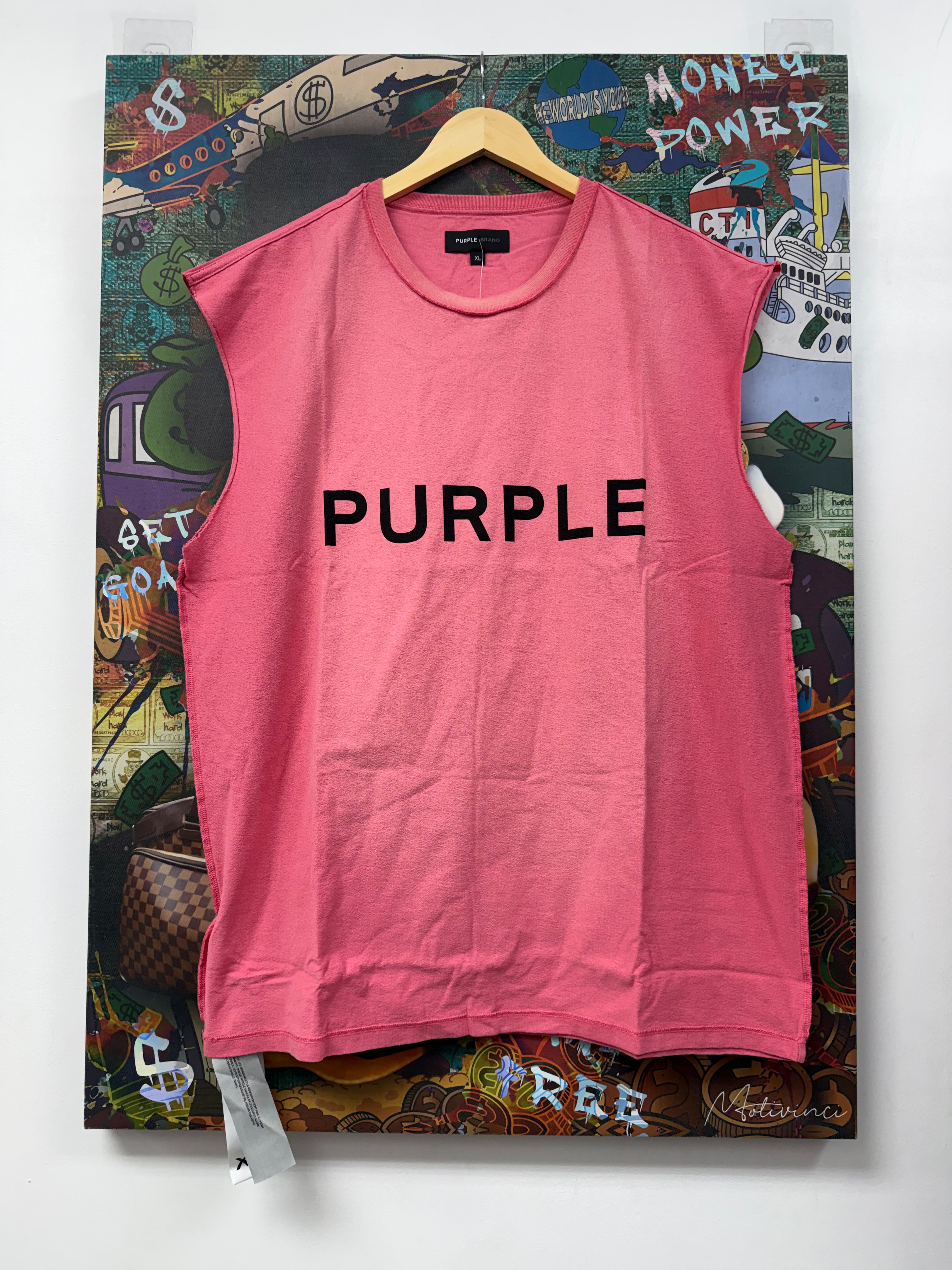 Purple Brand Rose Pink  Black Logo Sleeveless Tee