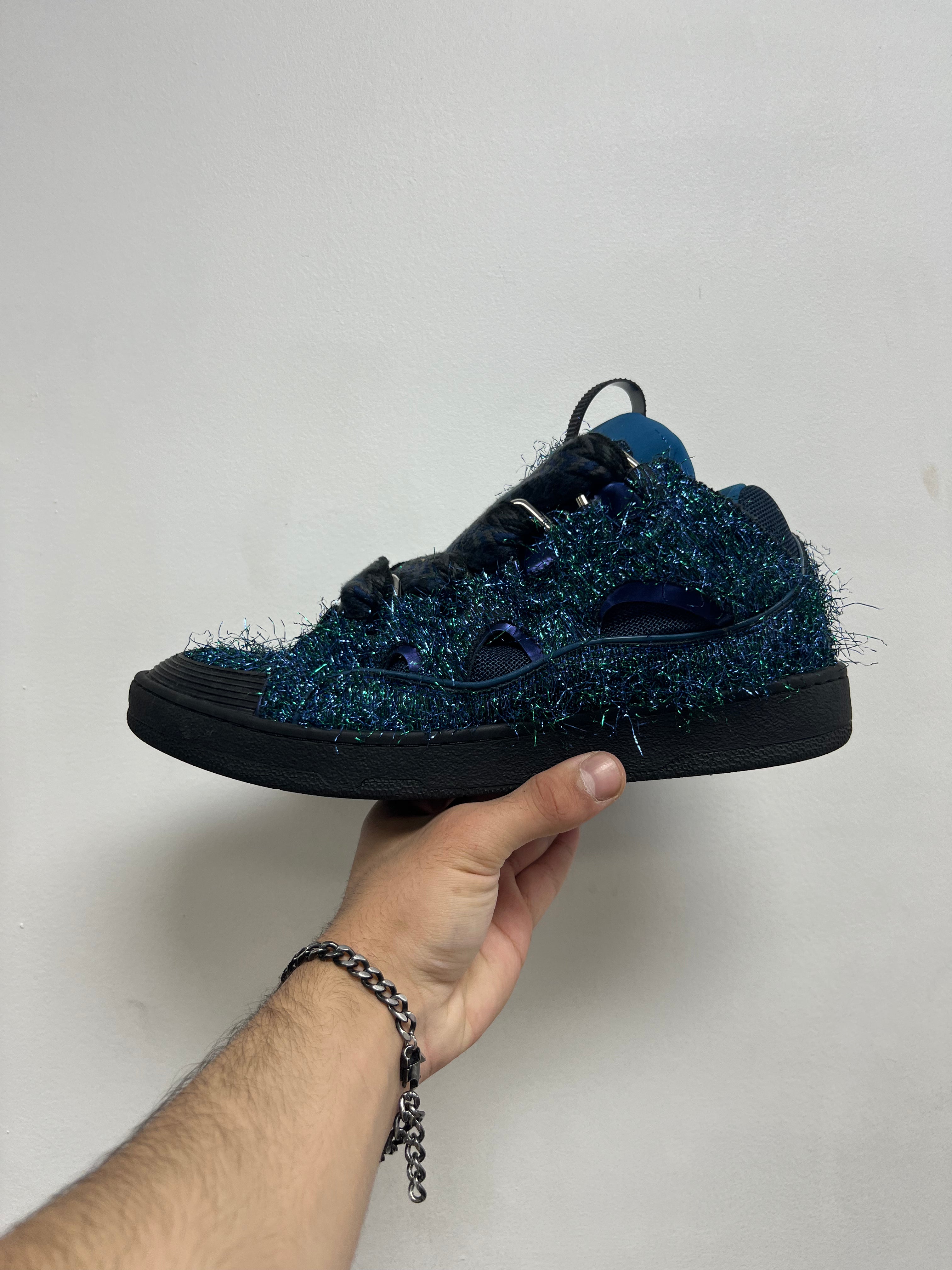 Lanvin Blue Glitter Curb Sneakers