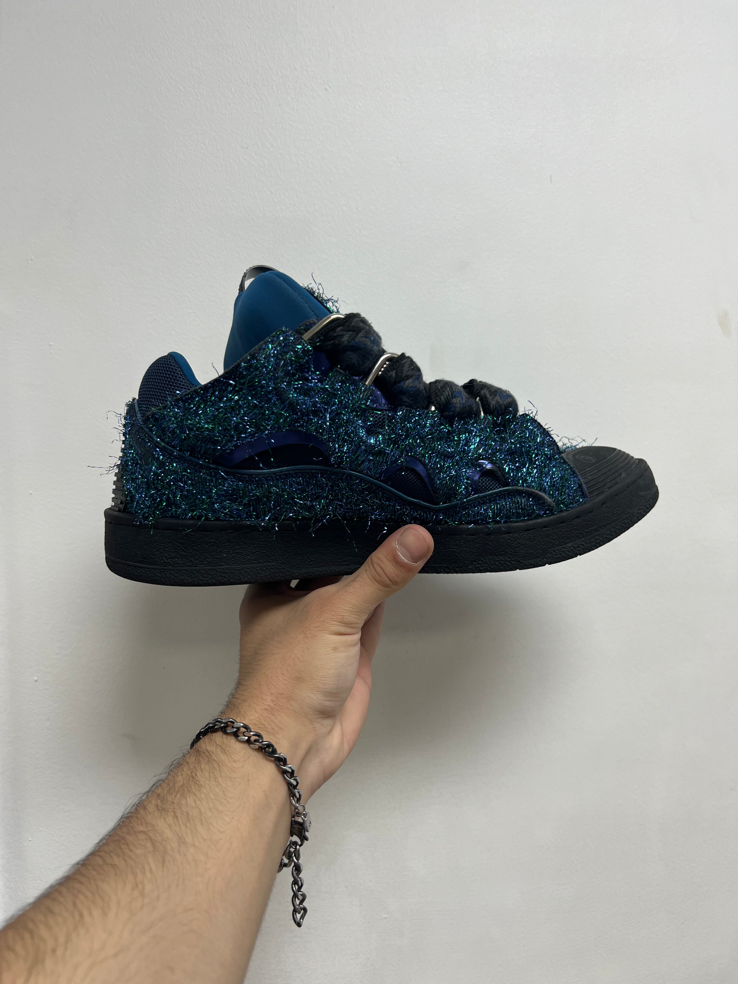 Lanvin Blue Glitter Curb Sneakers