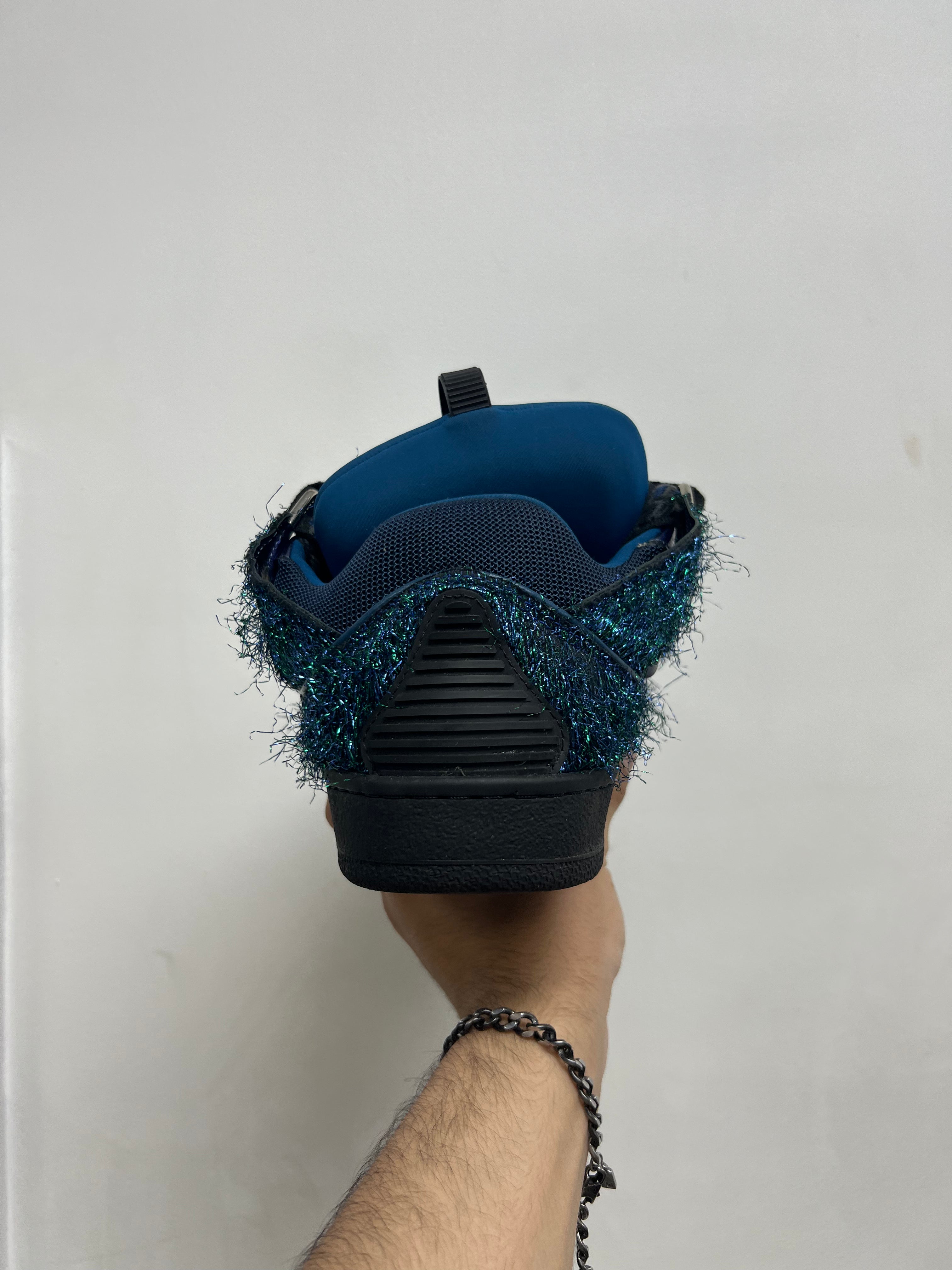 Lanvin Blue Glitter Curb Sneakers