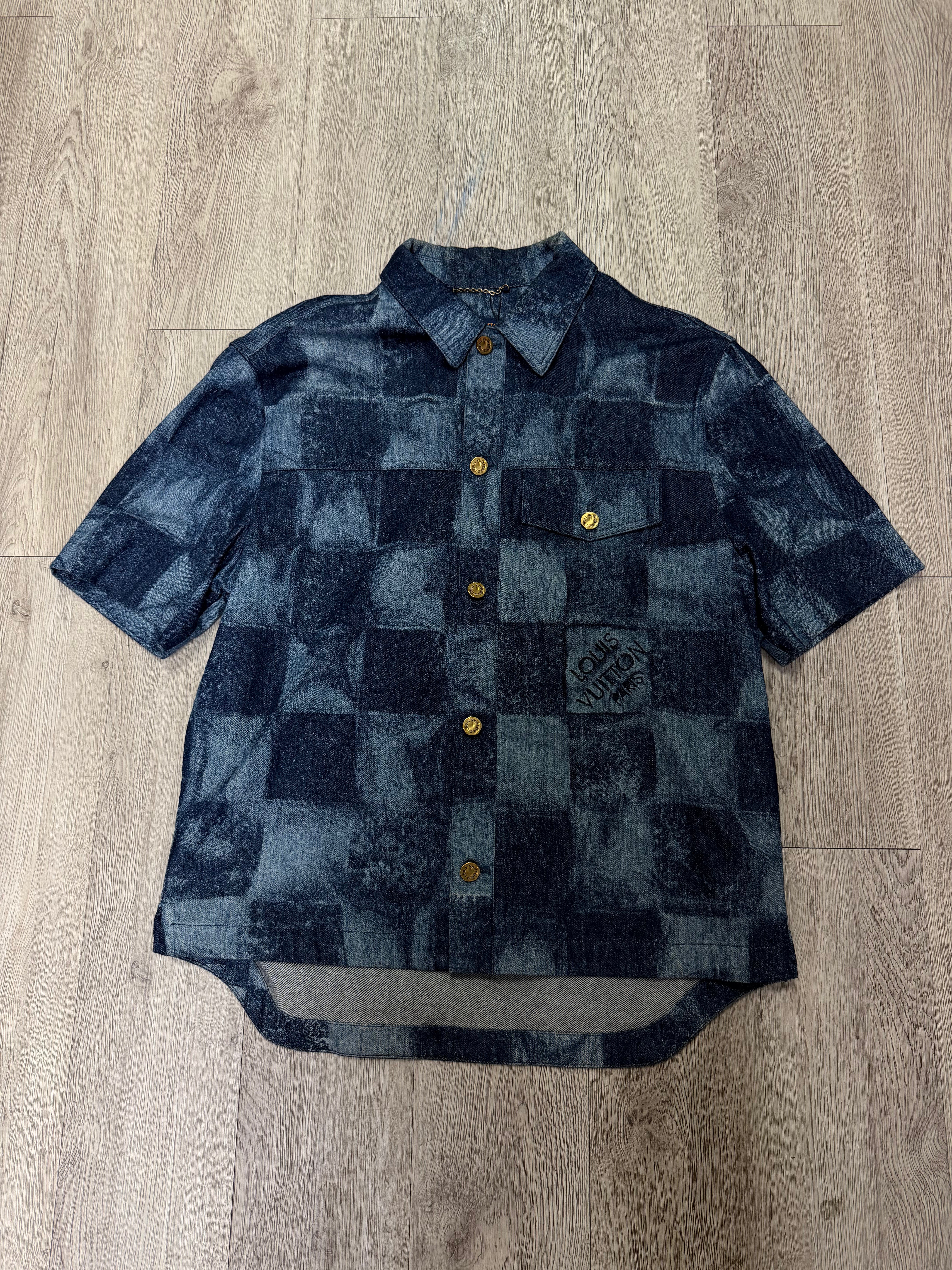 Louis Vuitton Navy Damier Denim Button Up