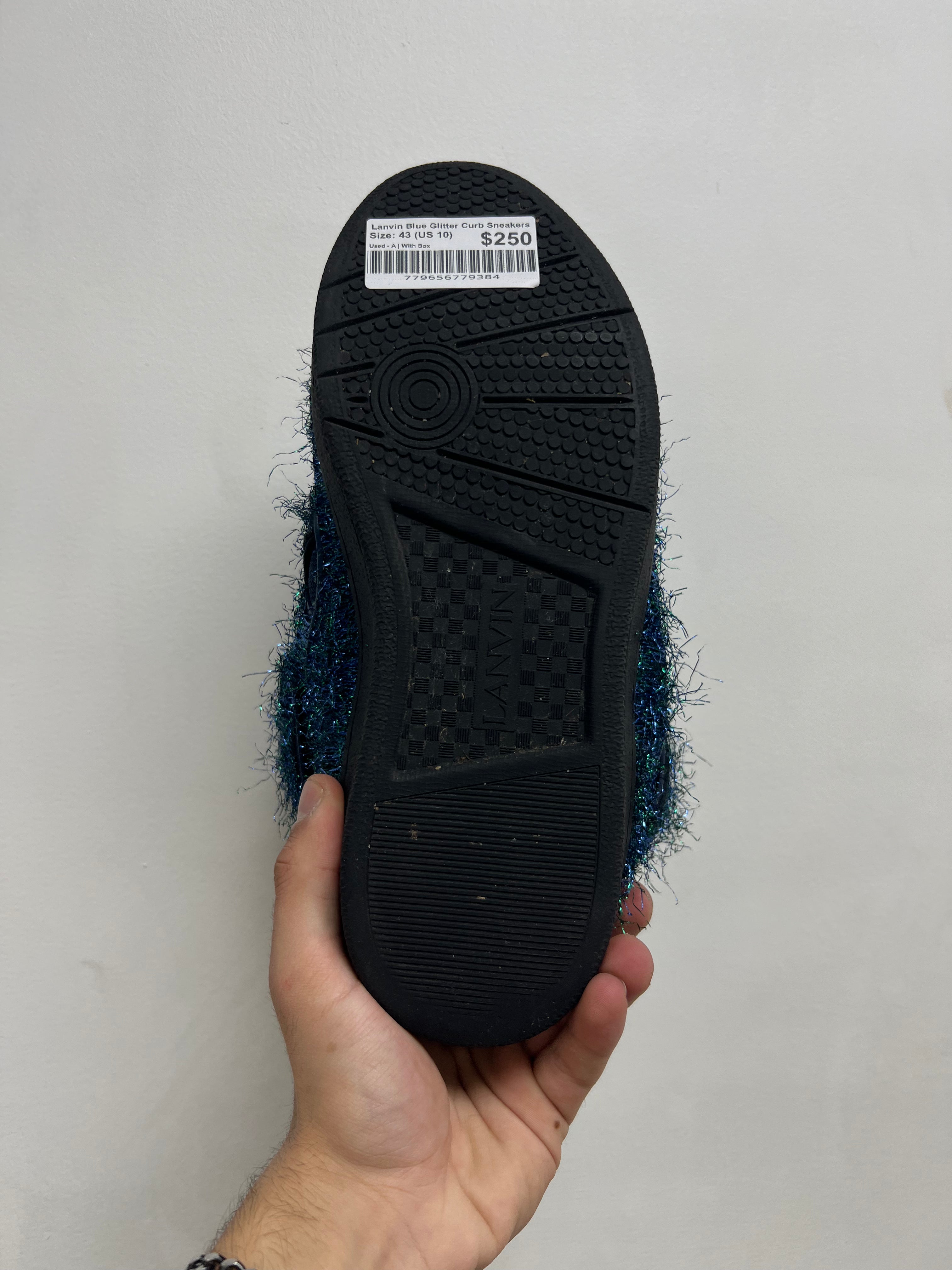 Lanvin Blue Glitter Curb Sneakers