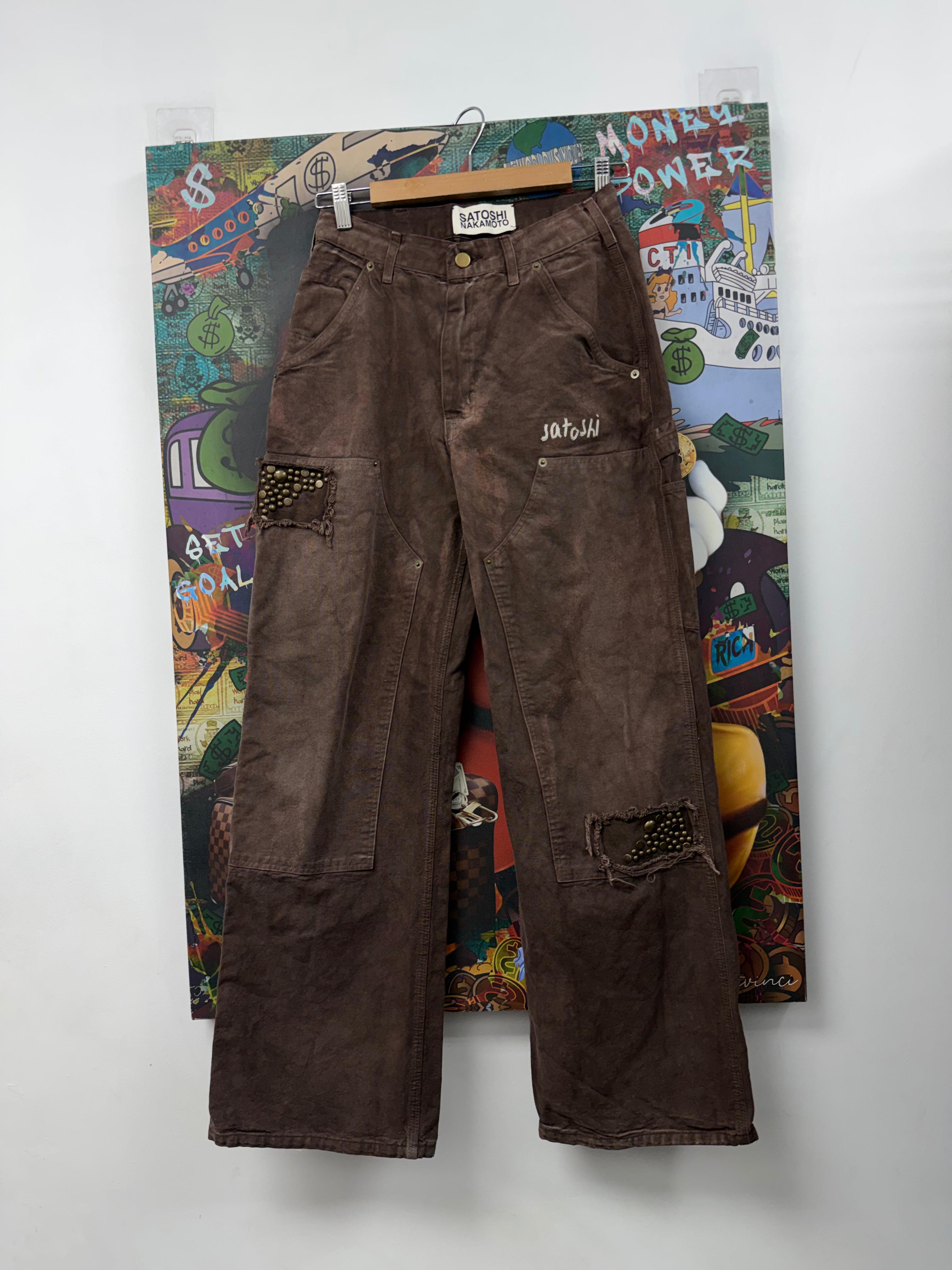 Satoshi Nakamoto Brown Double Knee Studded Pants