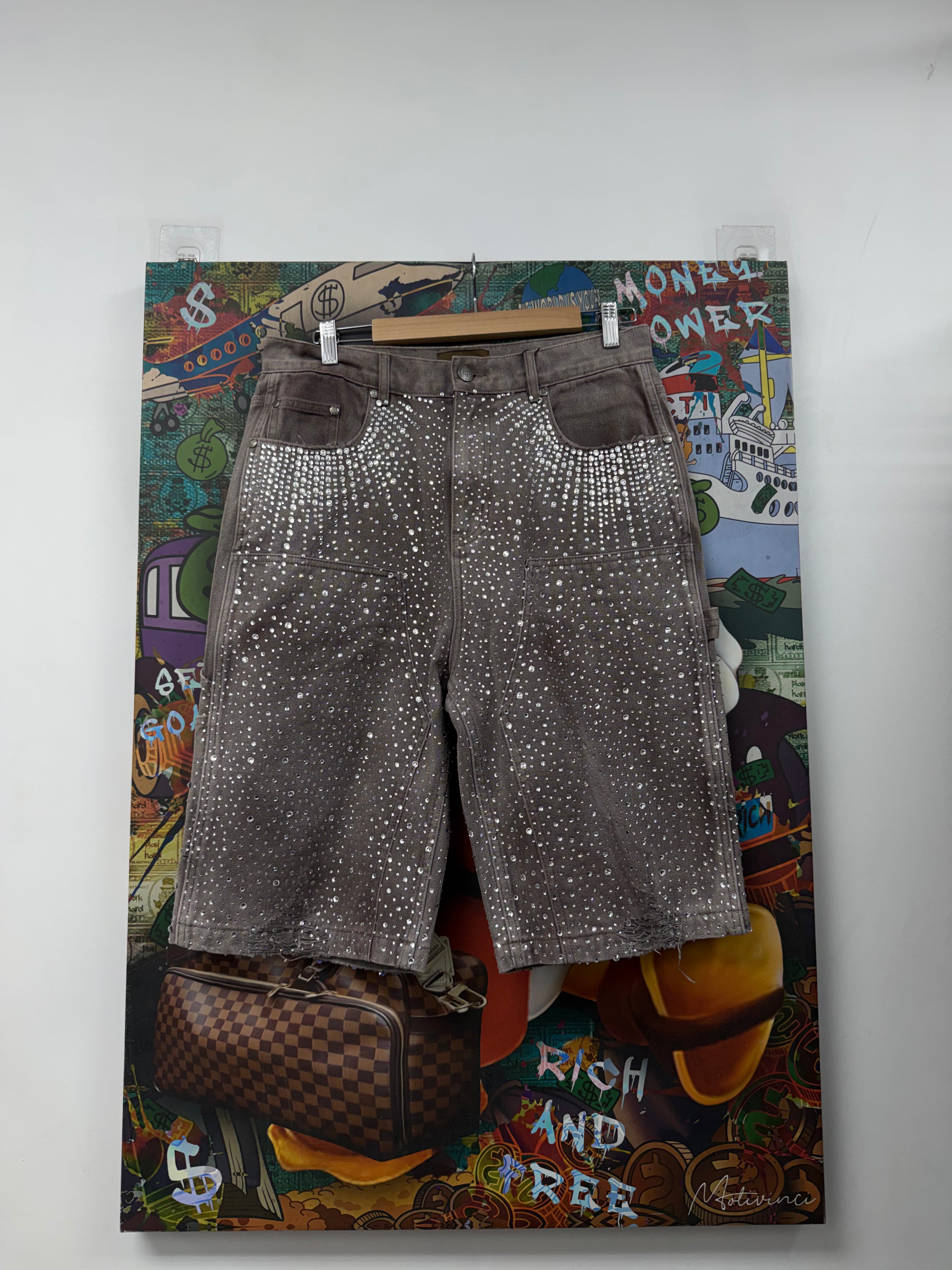 Birth Of A Royal Child Rhinestone Brown Diamond Boro Shorts