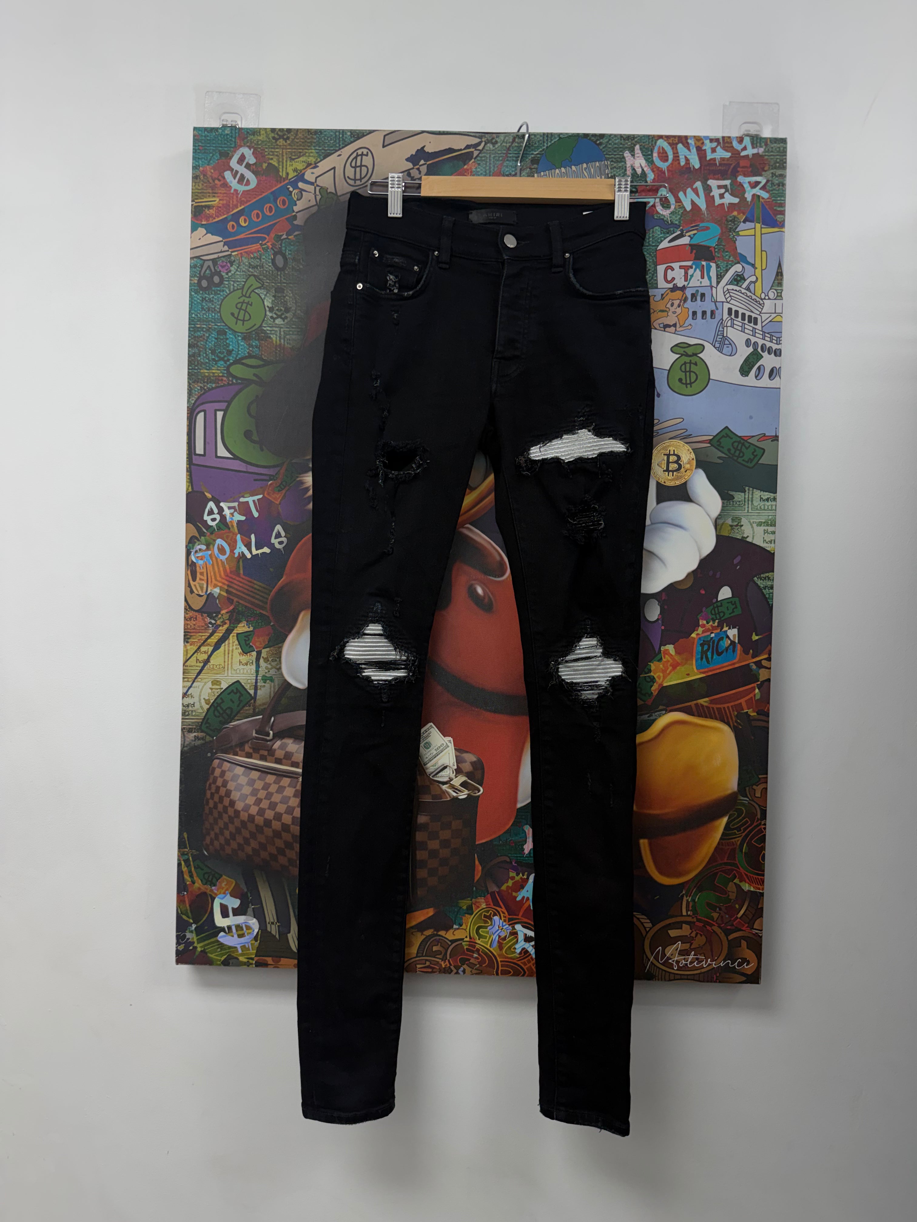 Amiri MX1 Black Wash Silver Patch Jeans