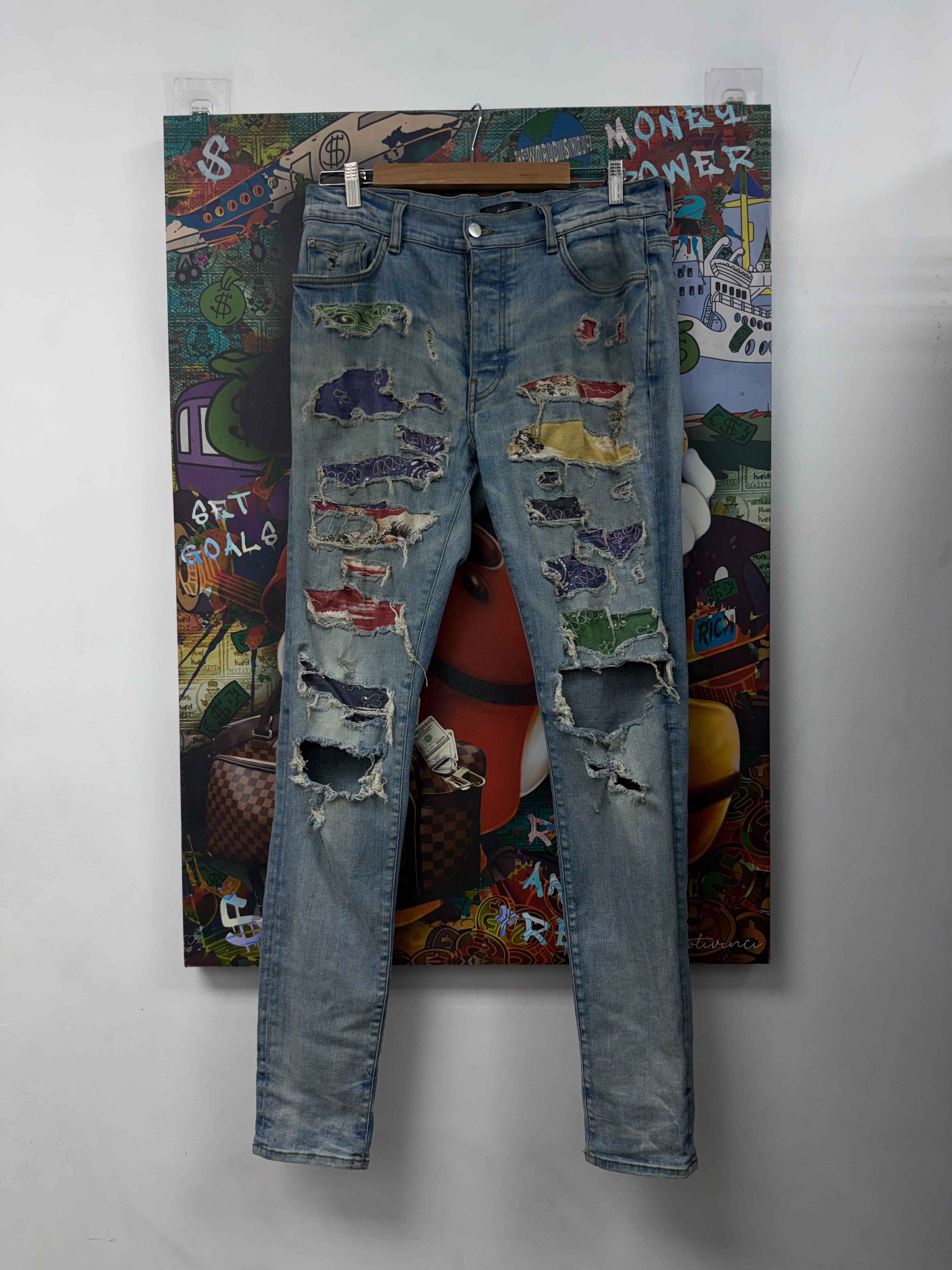 Amiri Light Wash Multi Rainbow Thrasher Jeans