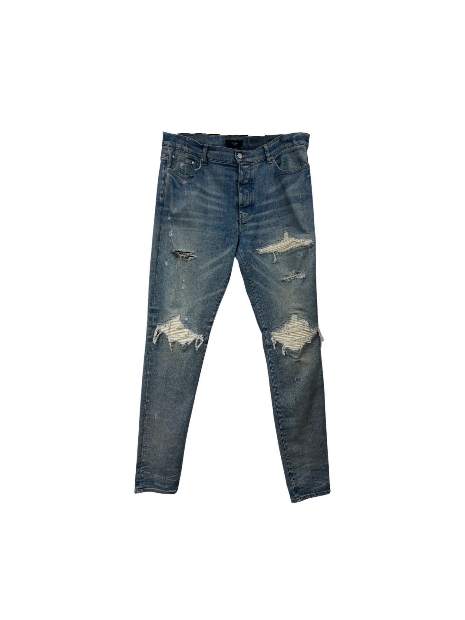 Amiri "MX1" Suede Patch Light Wash & White Jeans