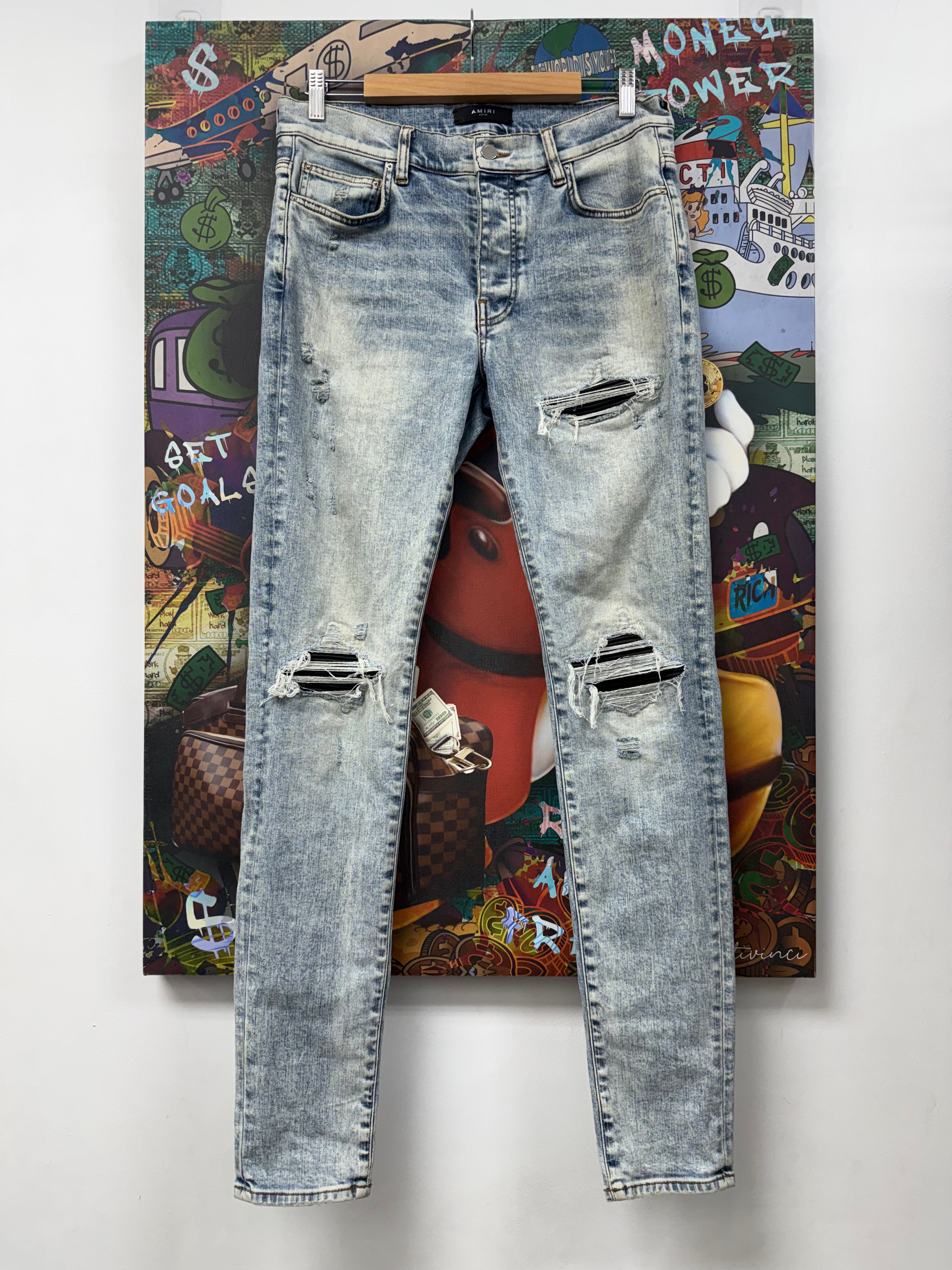 Amiri Stone Wash Black Leather MX1 Jeans