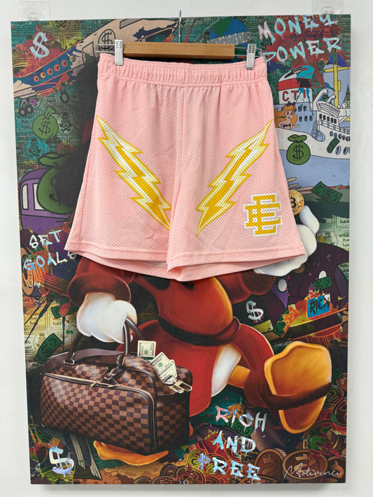 EE Shorts Pink Yellow Stripe New Medium In Plastic