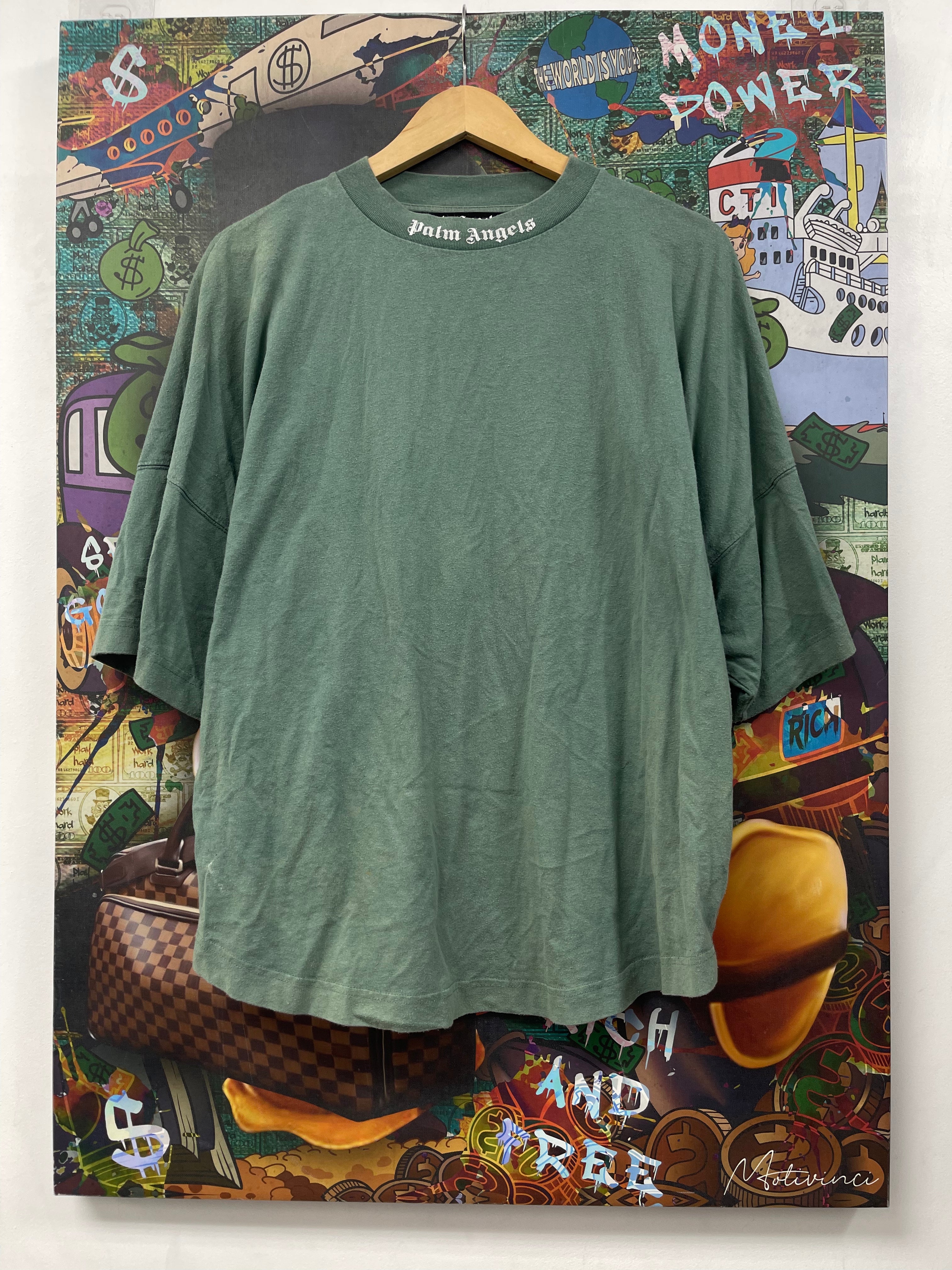 Palm Angels Green White Oversized Tee