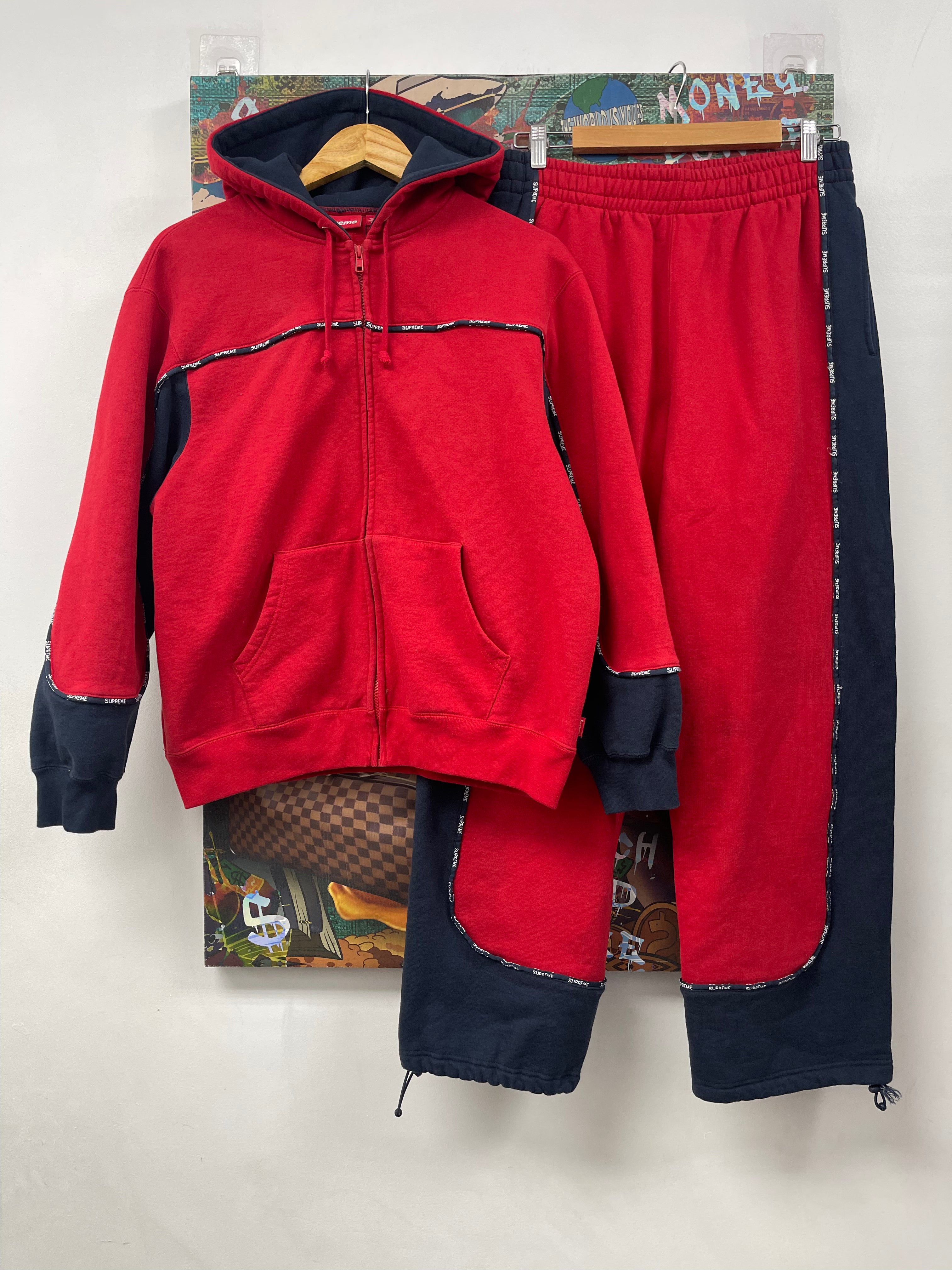 Supreme Navy Red Piping Sweatsuit