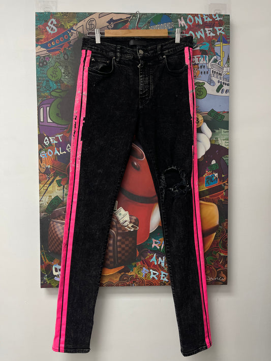 Amiri Jeans Black Wash Pink Stripe Used