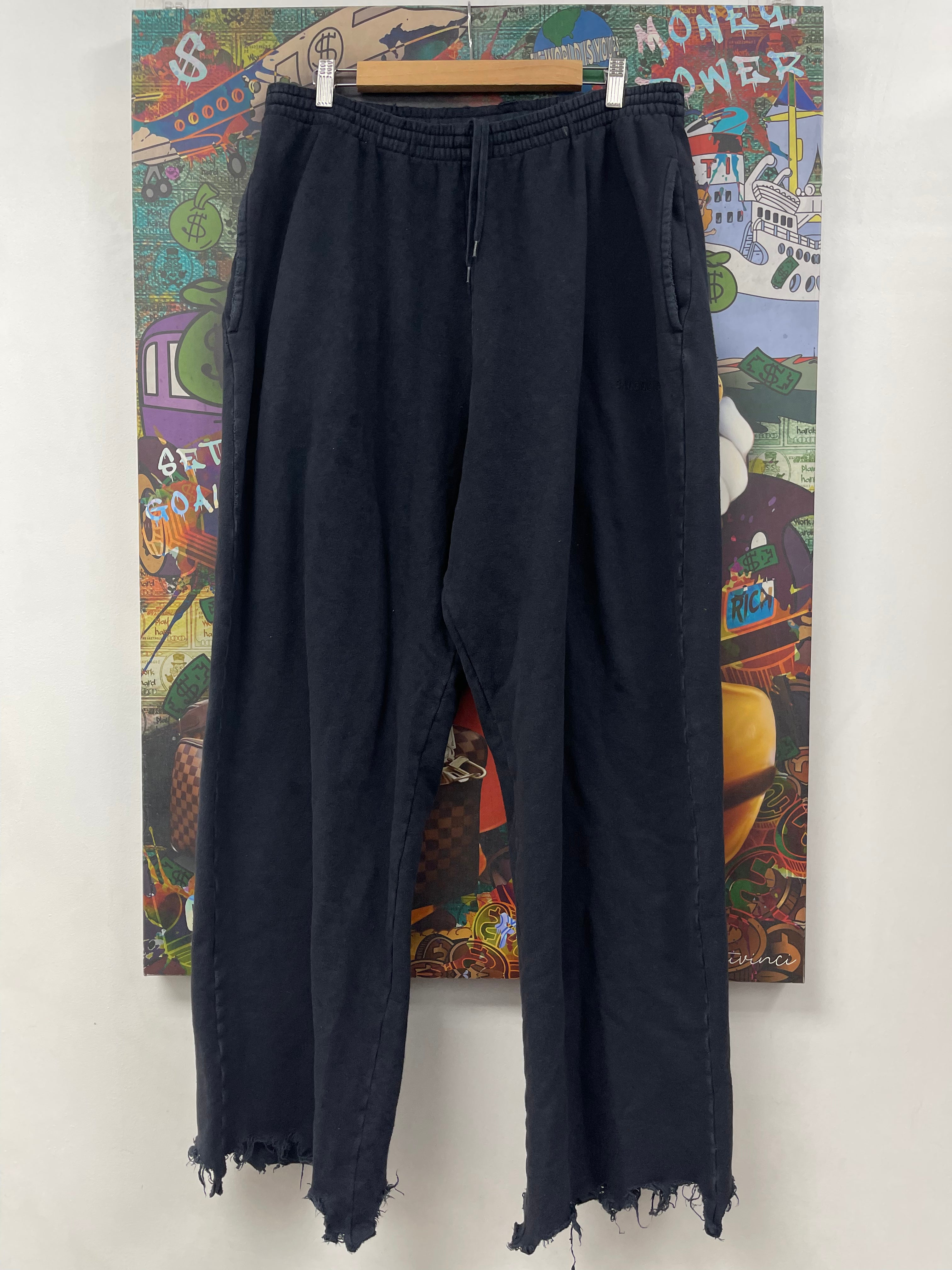 Balenciaga Navy Tonal Embroidered Distressed Sweats