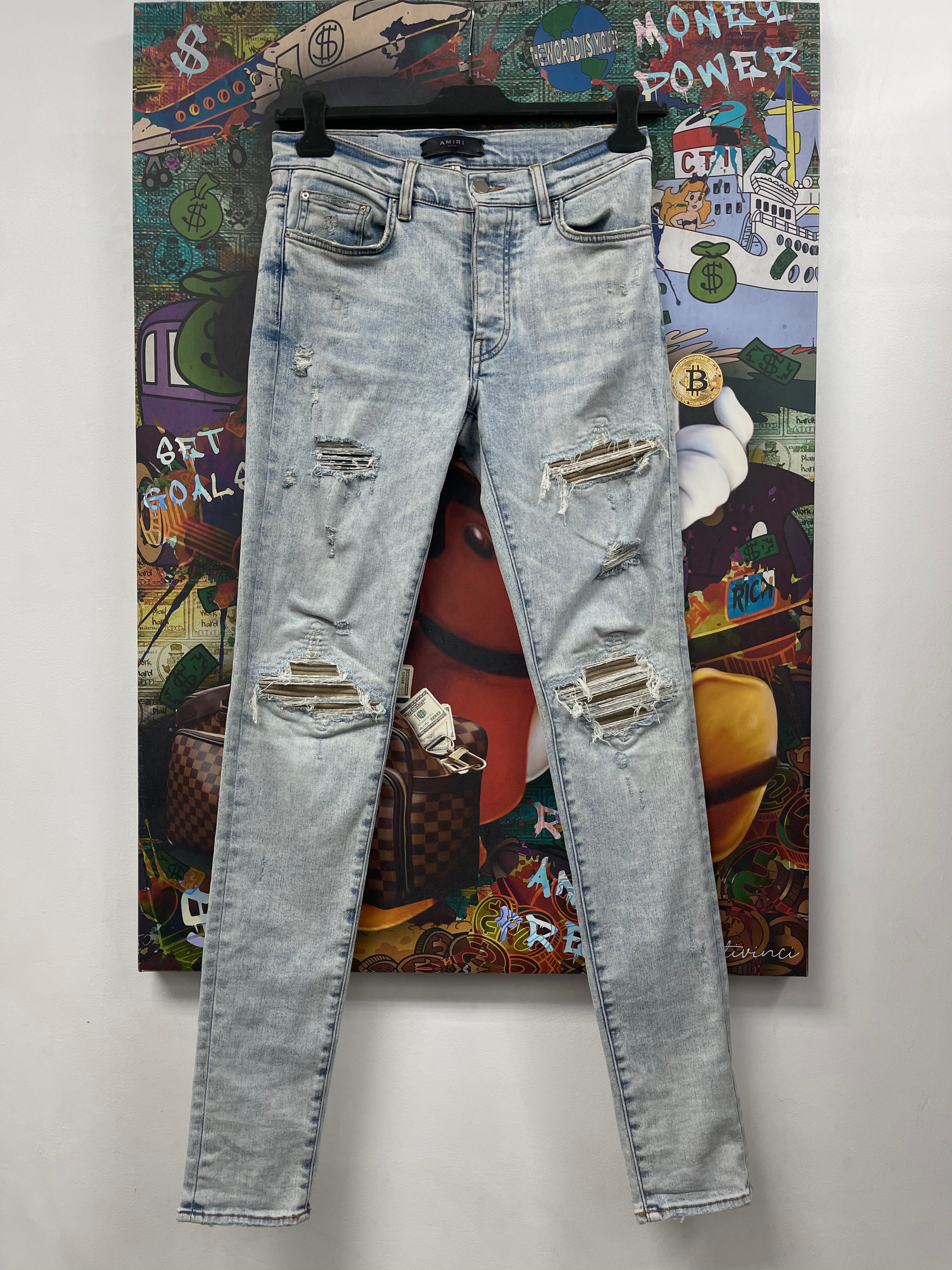 Amiri MX1 Stone Wash Tan Suede Patch Jeans