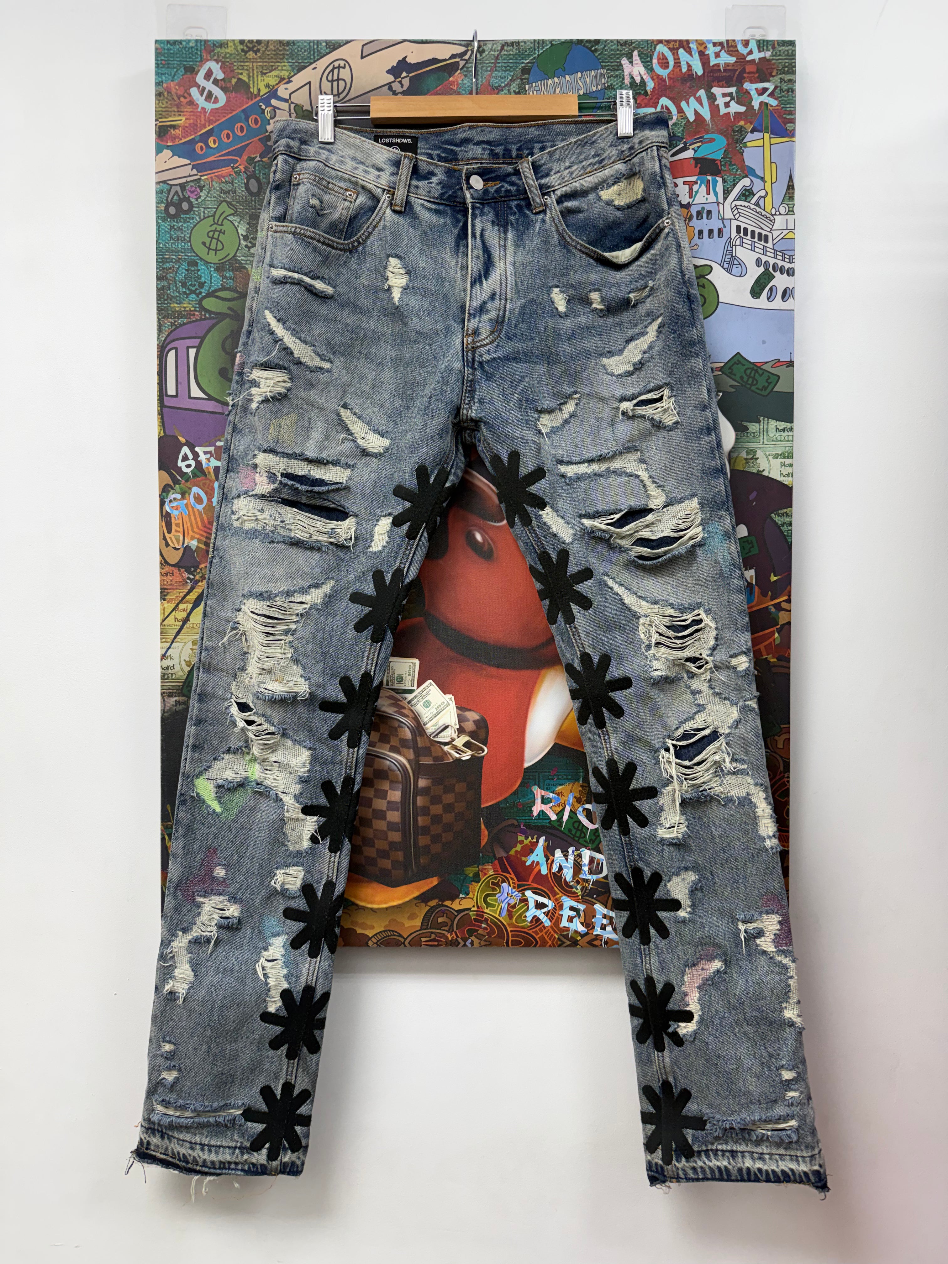 LOST SHDWS Light Wash Distressed Jeans