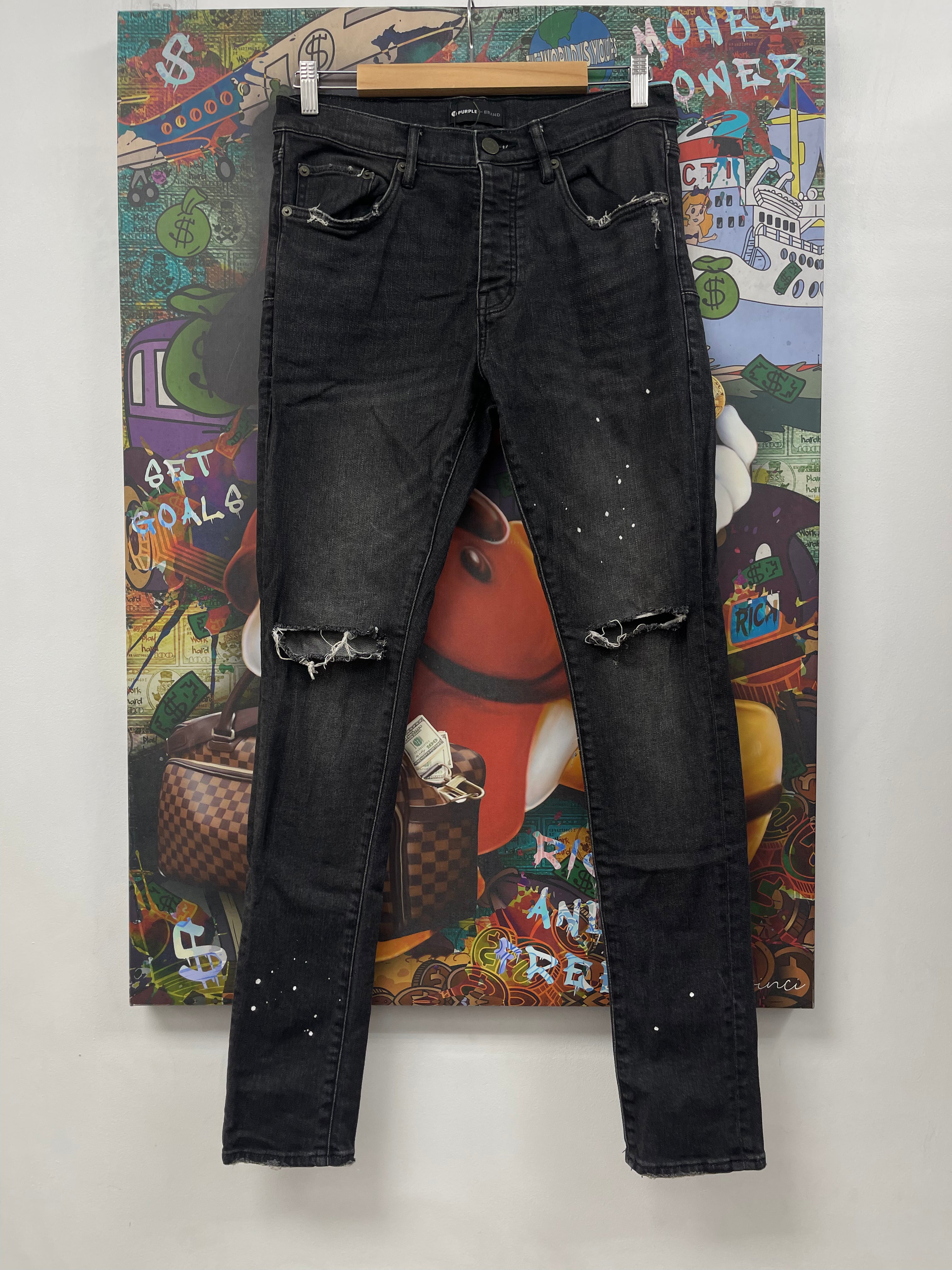 Purple Brand Black Wash Knee Ripped Jeans