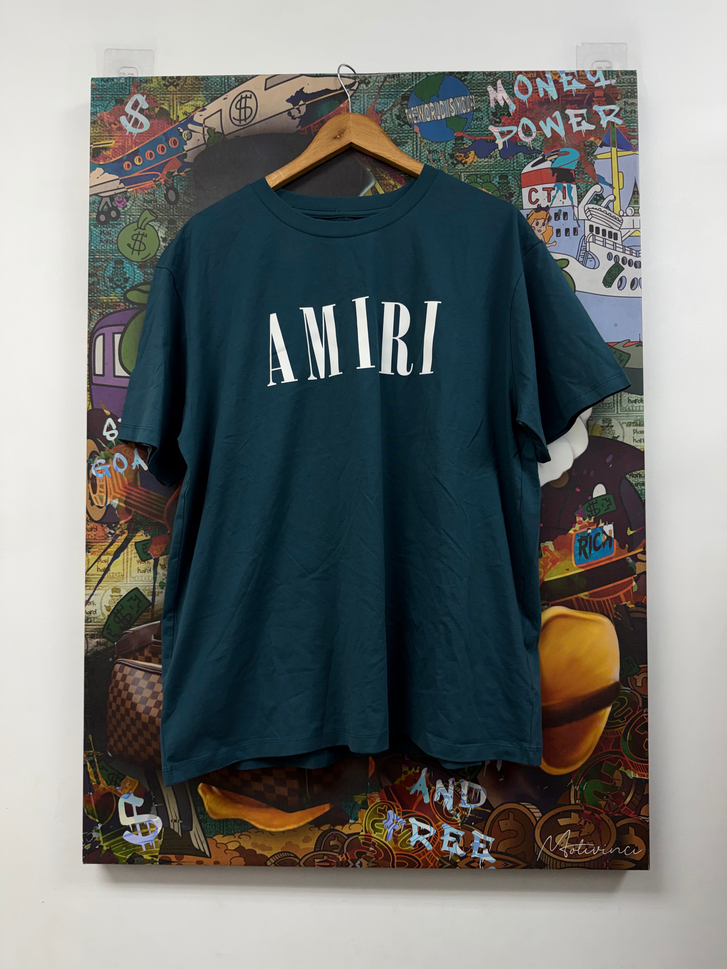 Amiri Teal White Core Logo Tee