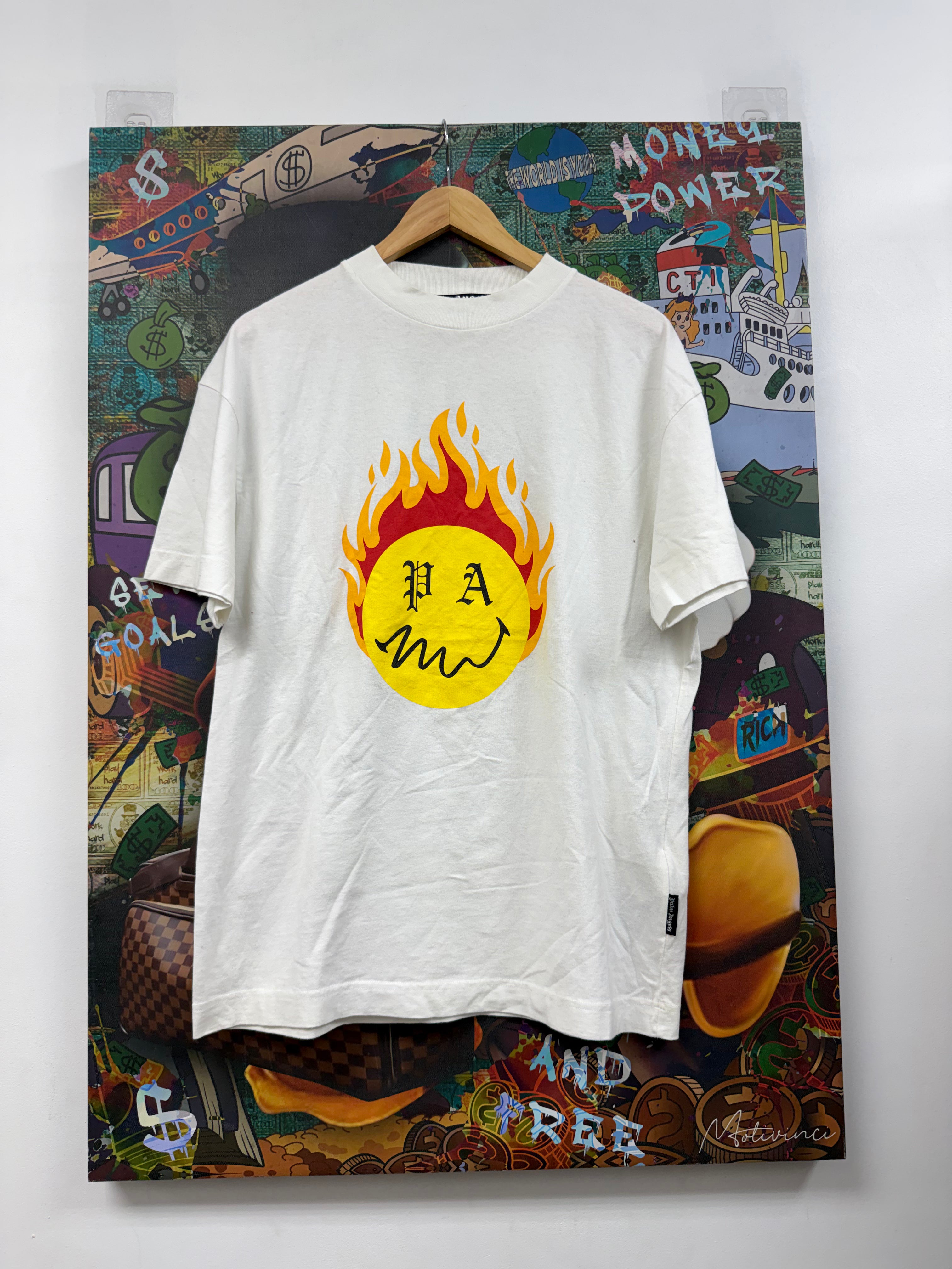 Palm Angels White Flames Smiley Face Tee