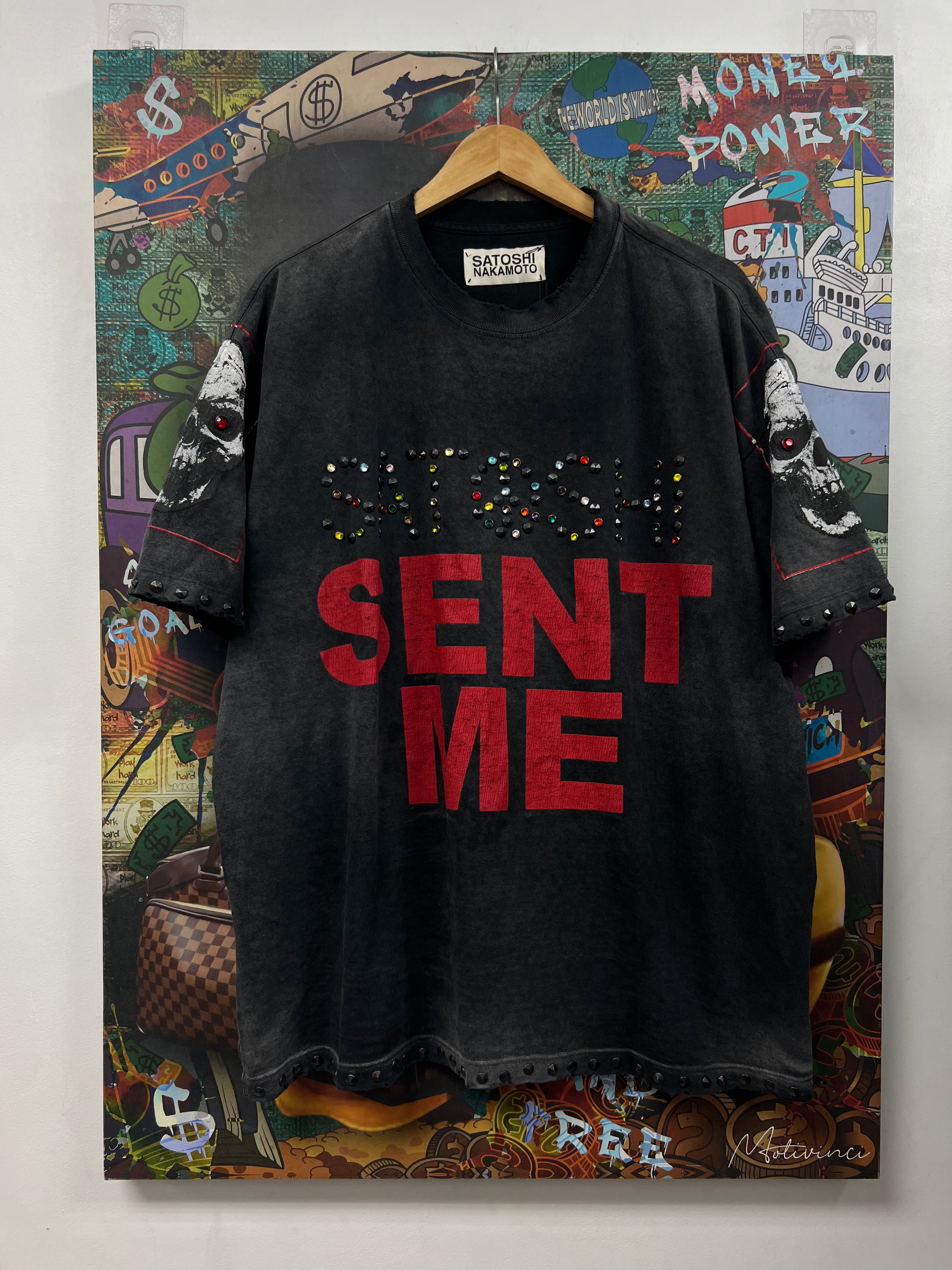 Satoshi Nakamoto Black Rhinestone Sent Me Tee