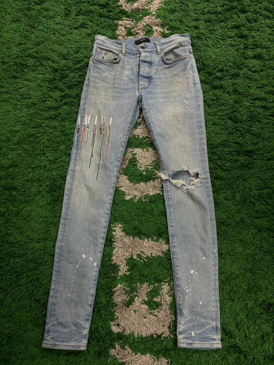 Amir Jeans Light Wash Paint Drip Used 30