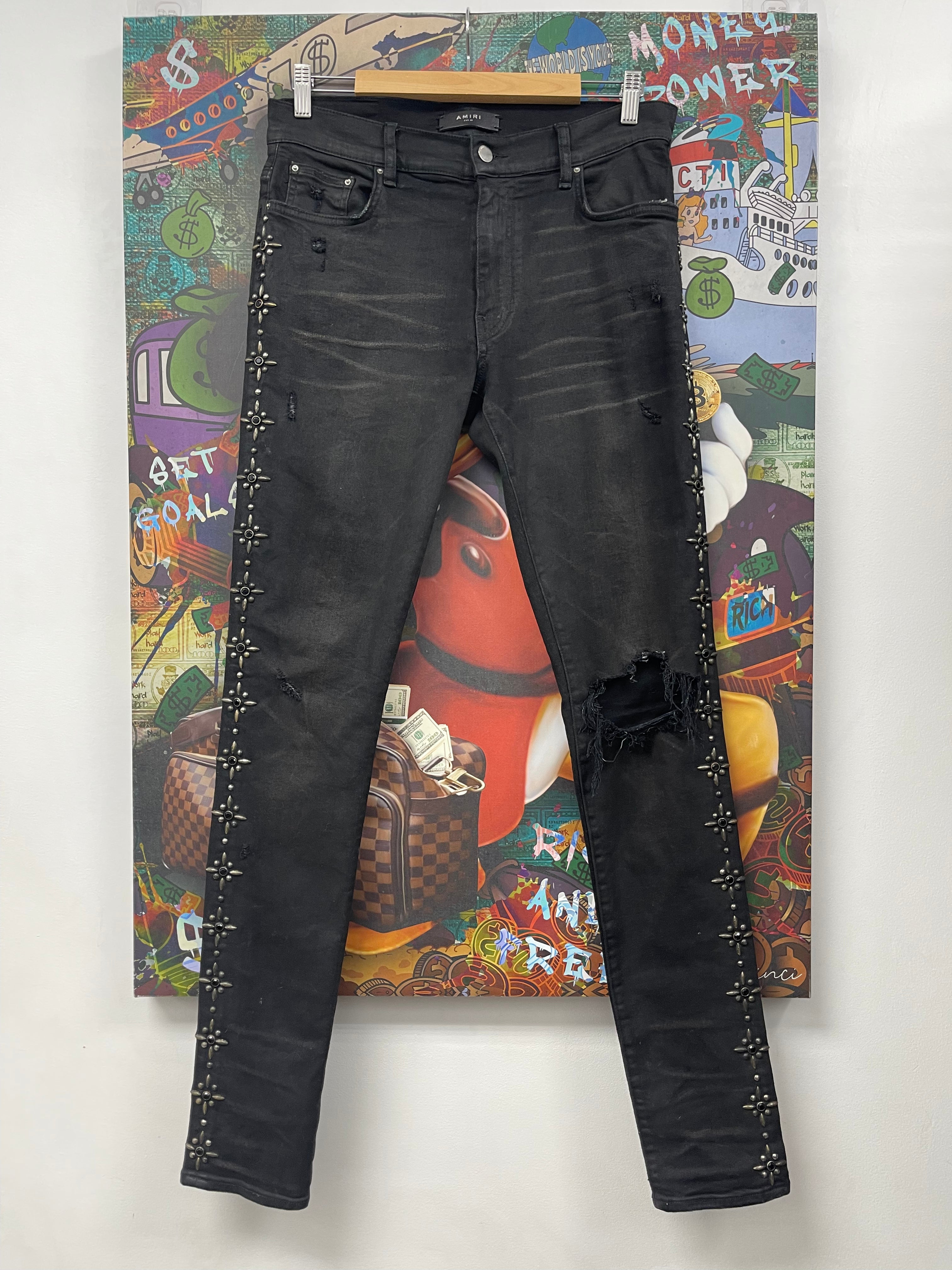 Amiri Black Wash Side Studded Jeans
