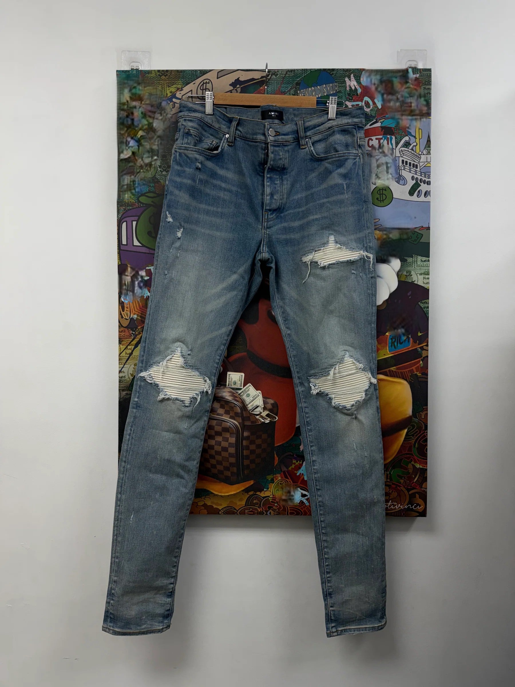 Amiri MX1 Patch Light Wash & White Jeans