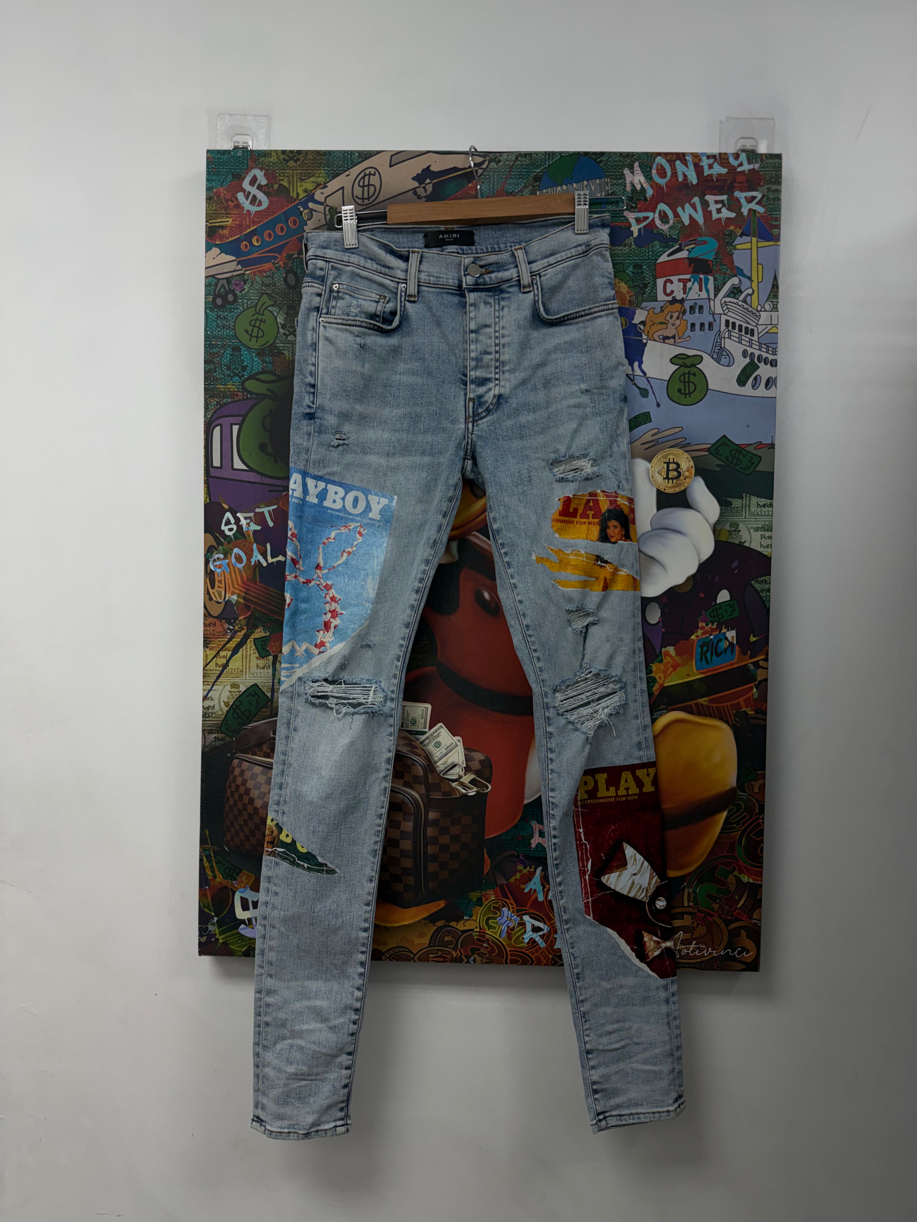 Amiri Light Wash Playboy Magazine Jeans