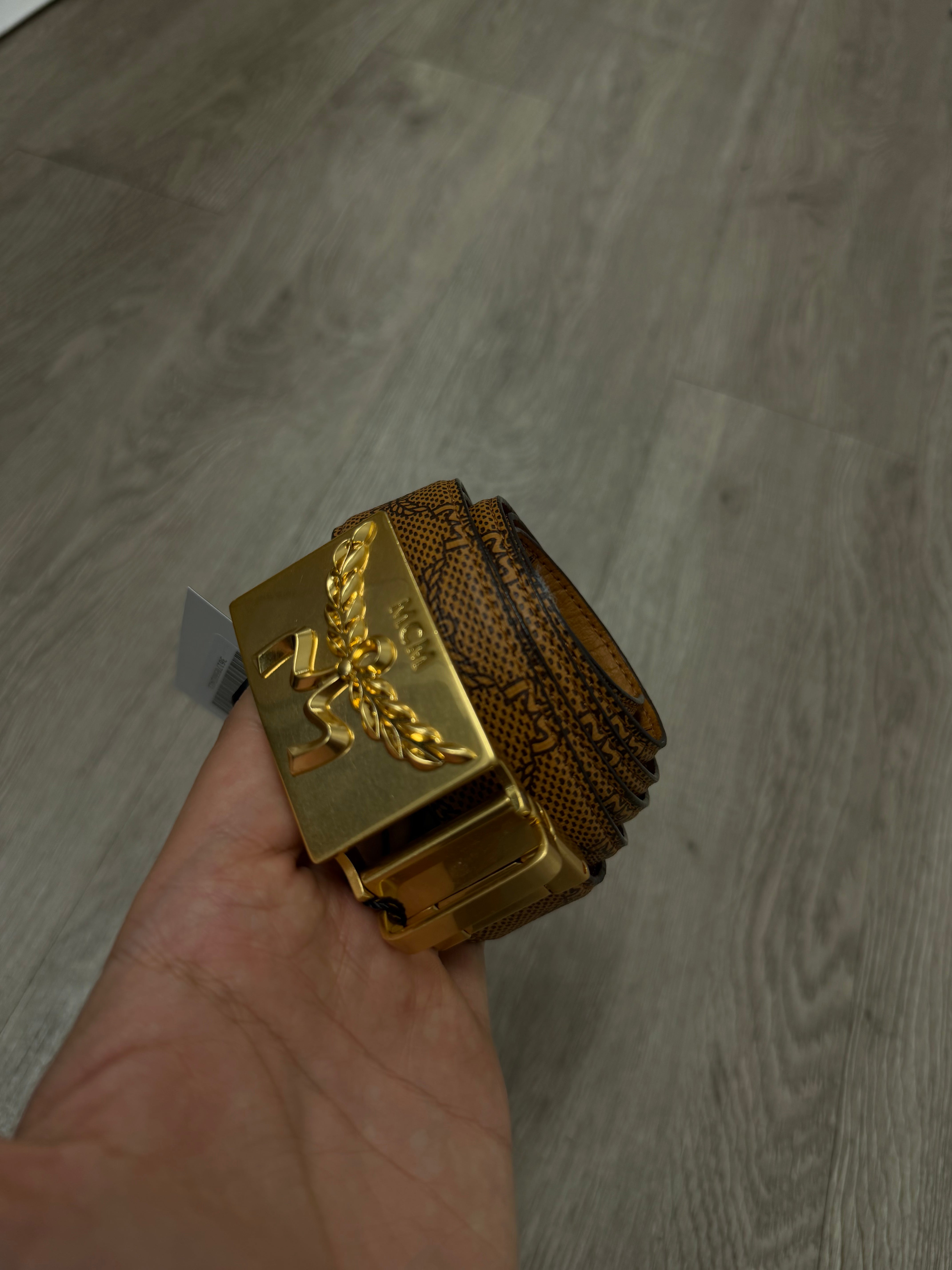 MCM Tan Monogram Reversable Belt