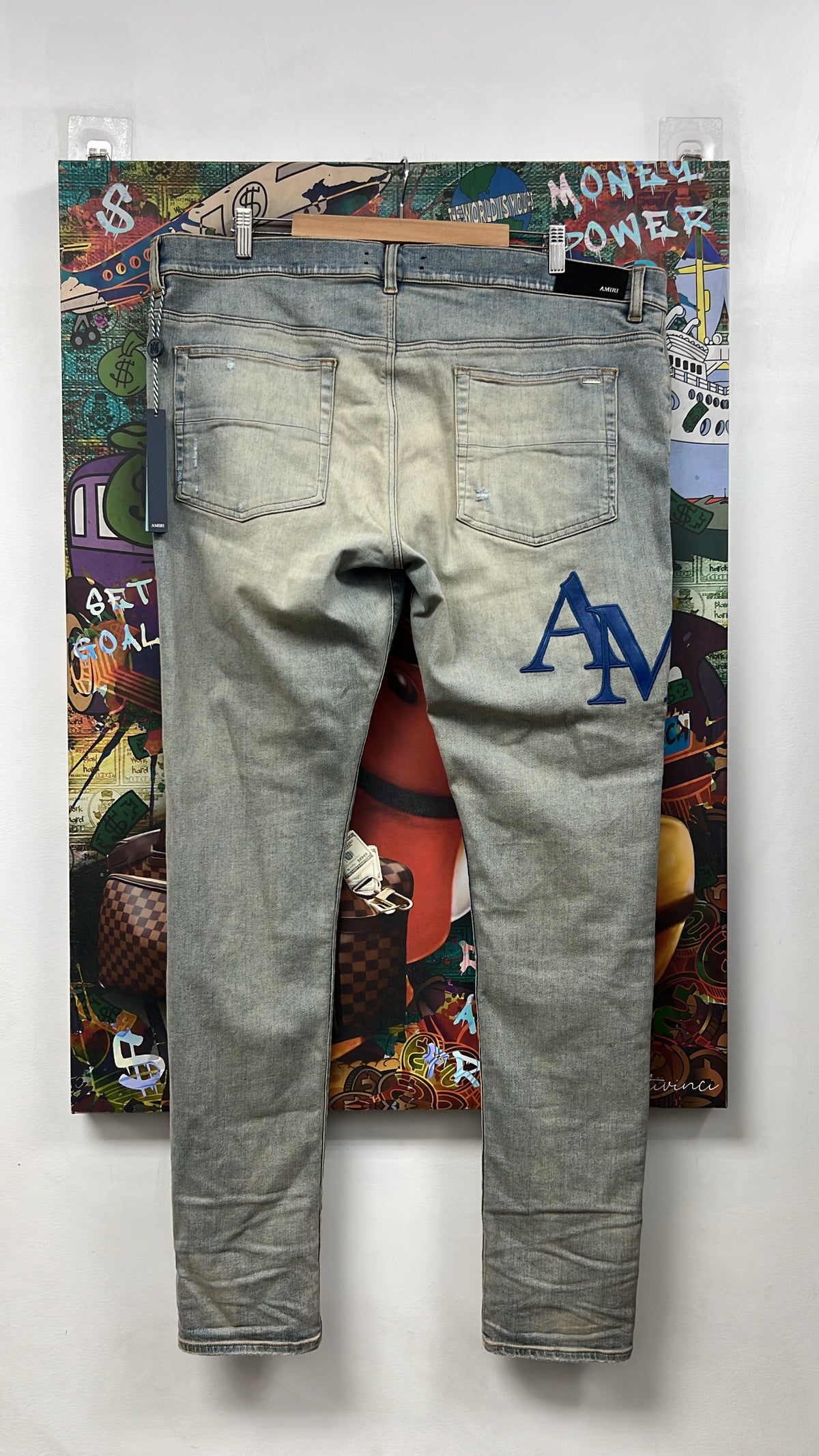 Amiri Light Wash Blue Staggered Side Logo Jeans