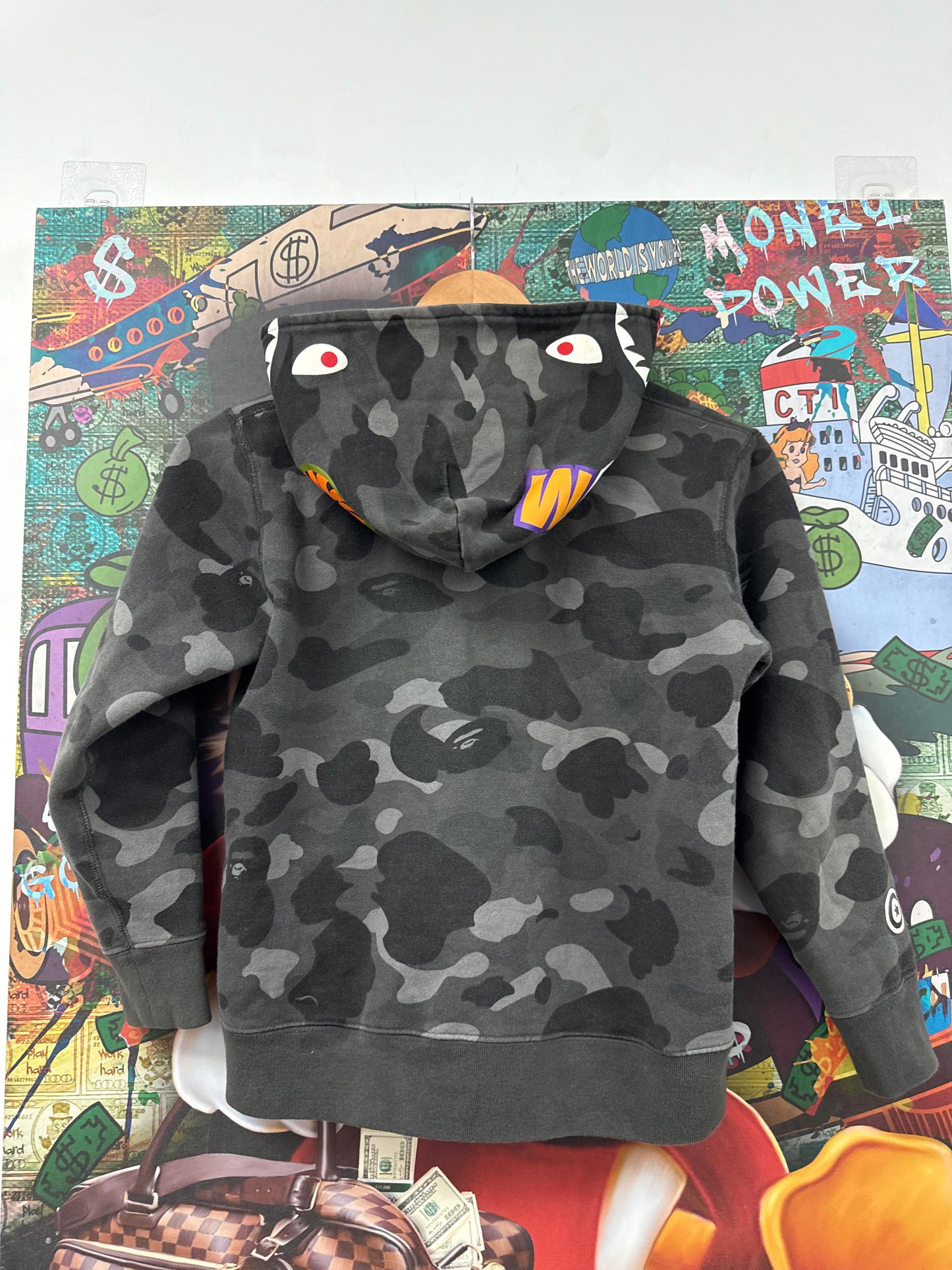 BAPE Shark Zip UP Black Camo Used Kid's 14 (Fits M XXS) N/A