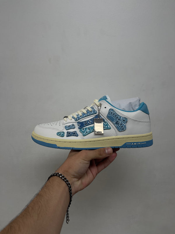 Amiri Blue Cream Paisley Skel Top Low Sneakers