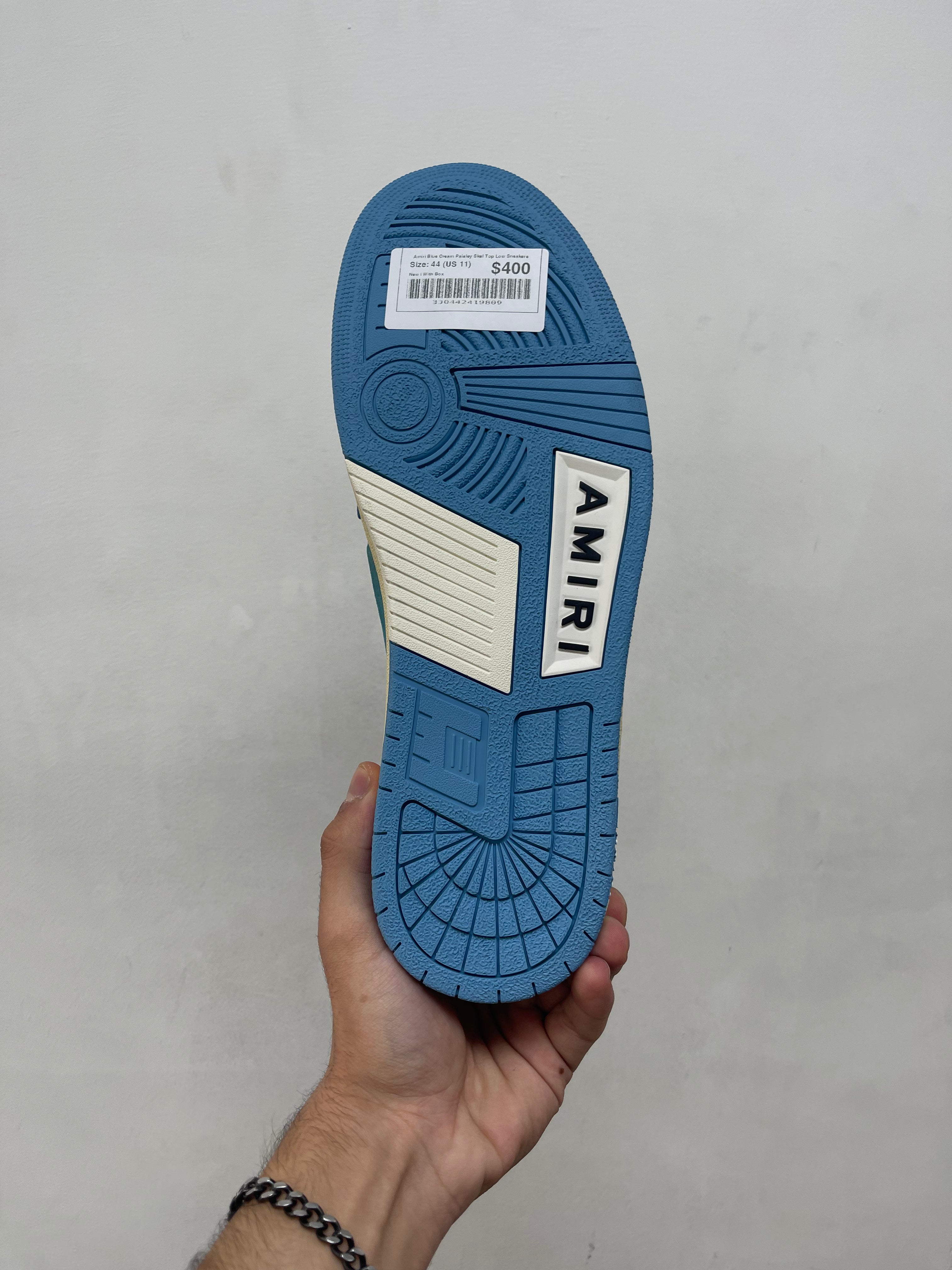 Amiri Blue Cream Paisley Skel Top Low Sneakers