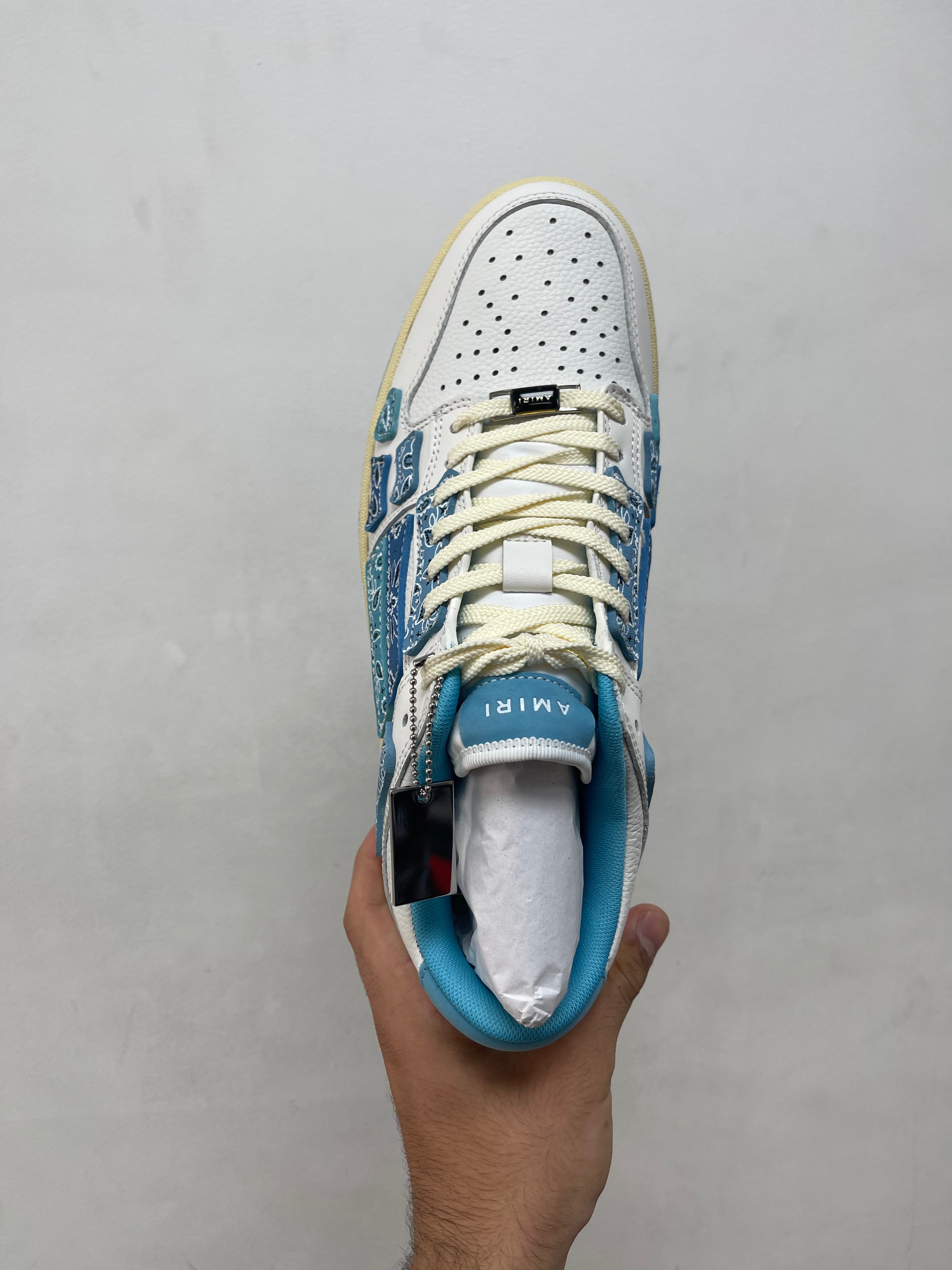Amiri Blue Cream Paisley Skel Top Low Sneakers