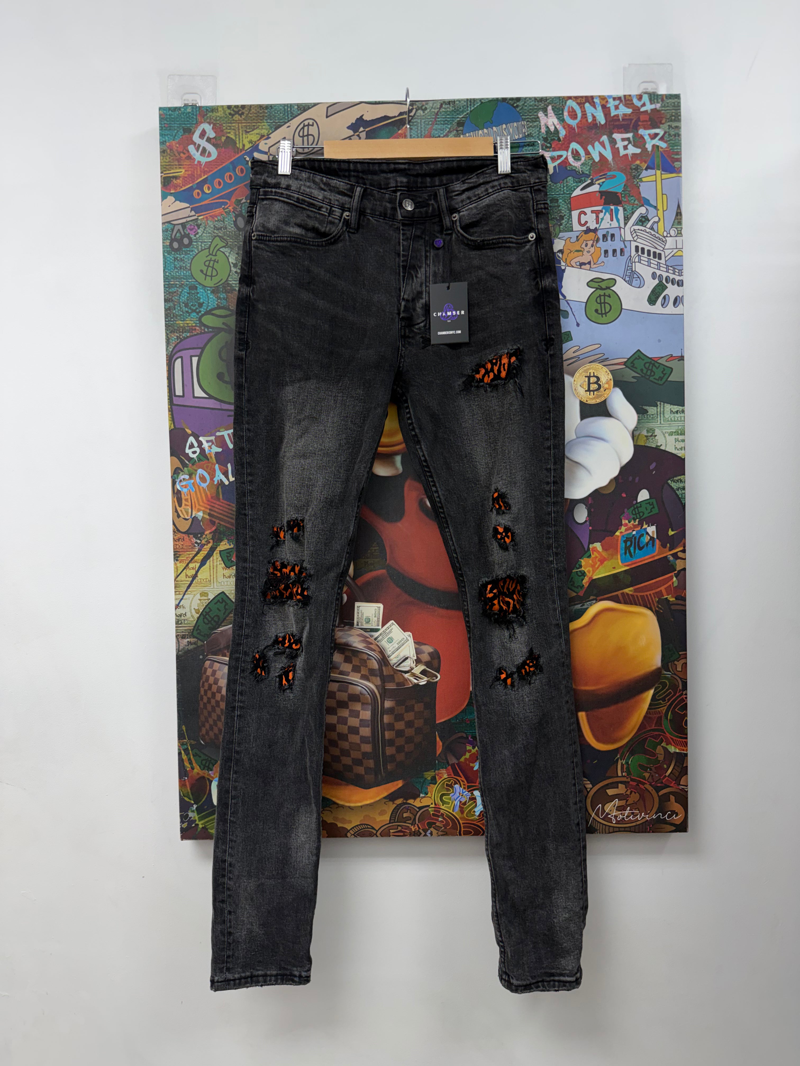Ksubi Black Wash Orange Cheetah Patchwork Jeans