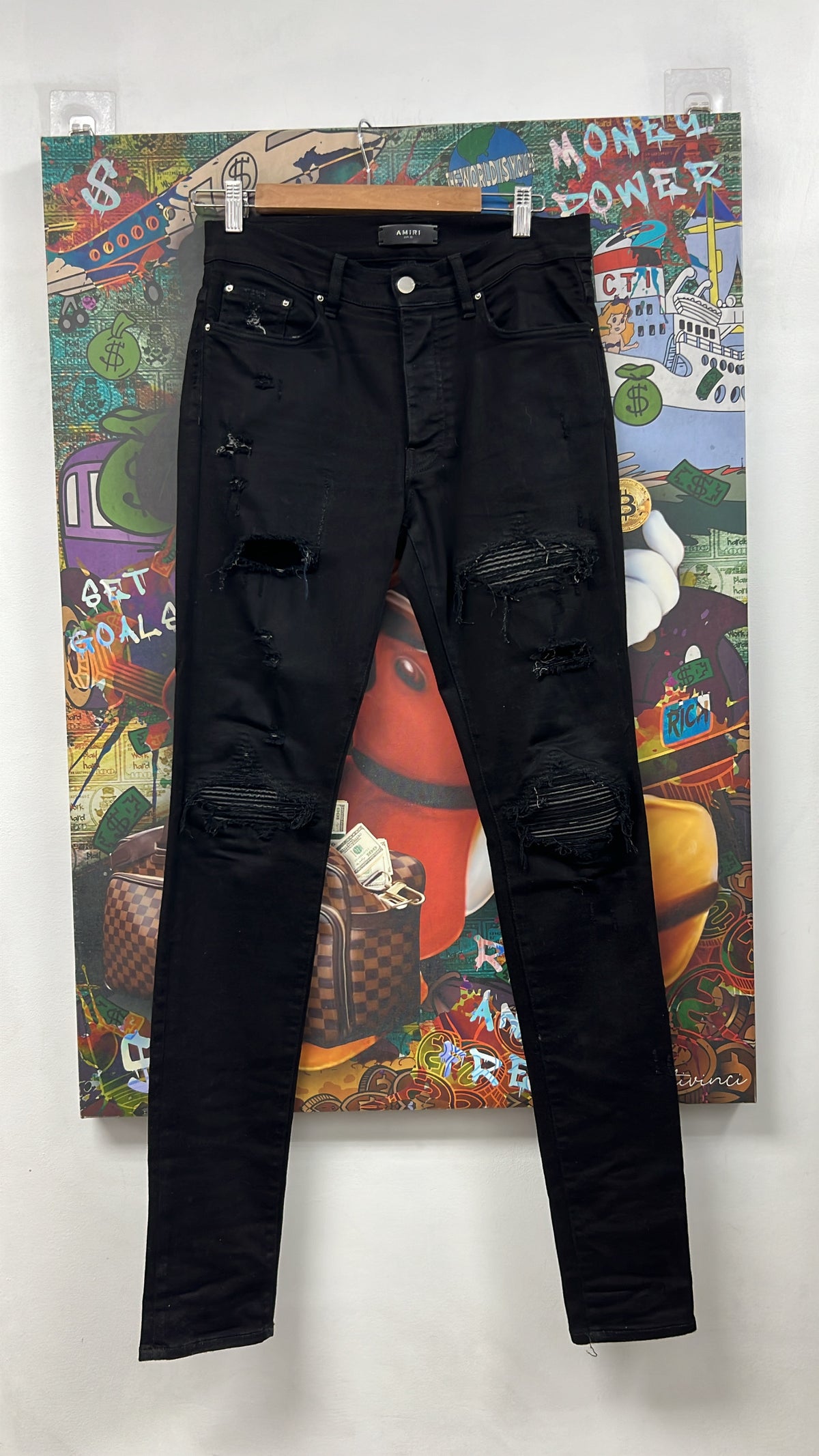 Amiri MX1 Black Black Patch (Repaired Rip) Jeans