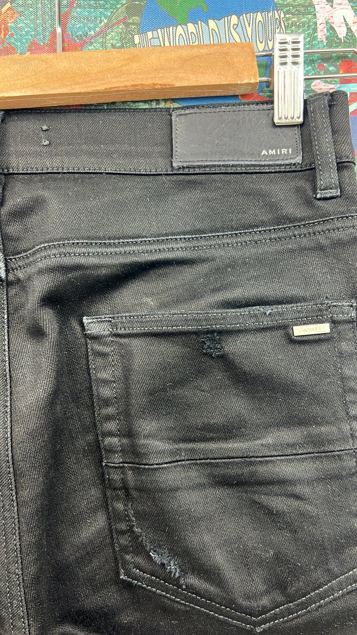 Amiri MX1 Black Black Patch (Repaired Rip) Jeans