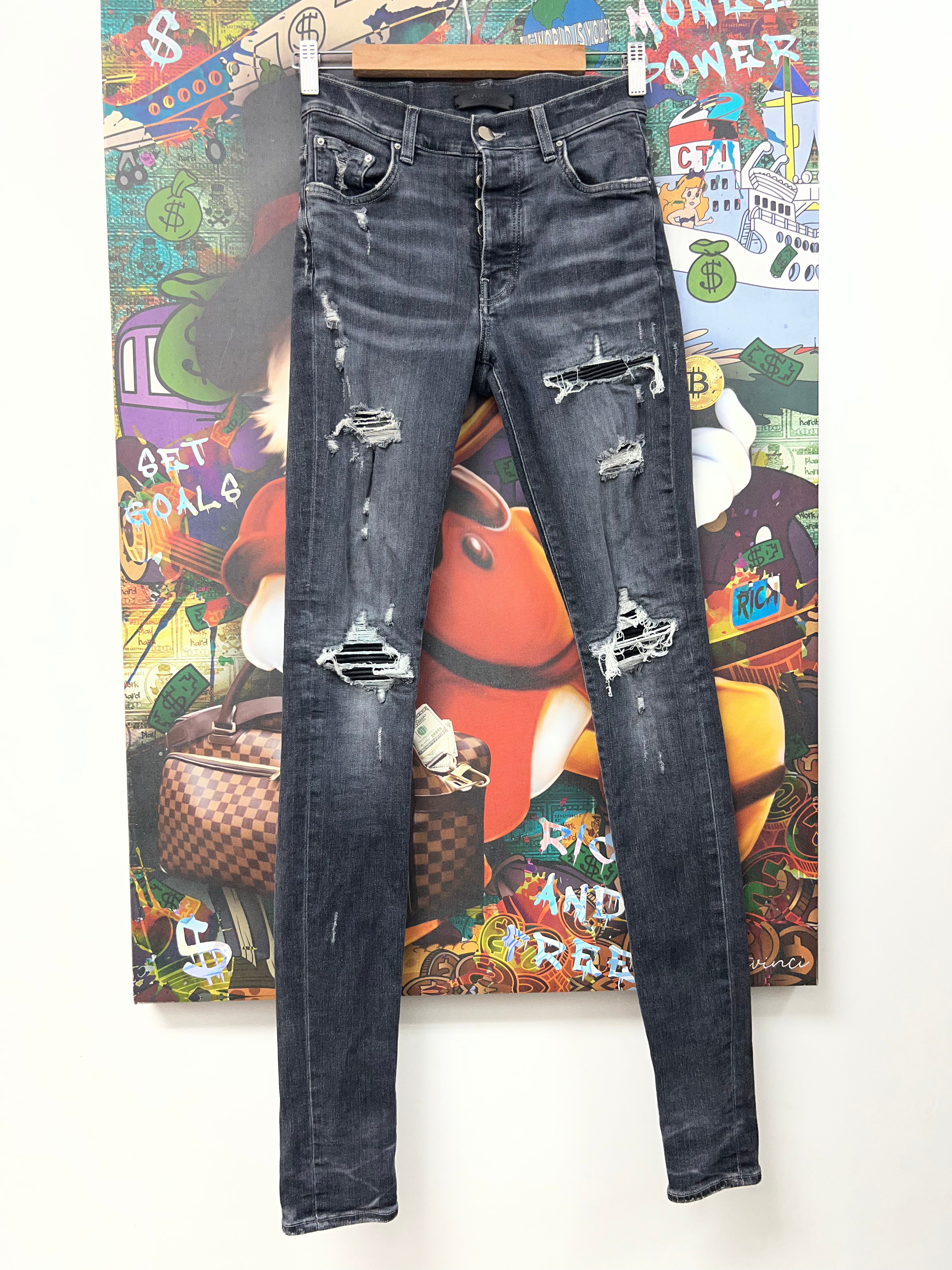 Amiri MX1 Grey Black Patch Jeans