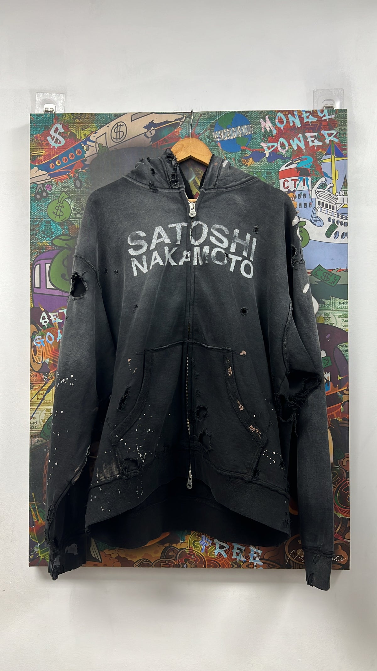 Satoshi Nakamoto Reverend Sun Faded Black Zip Hoodie