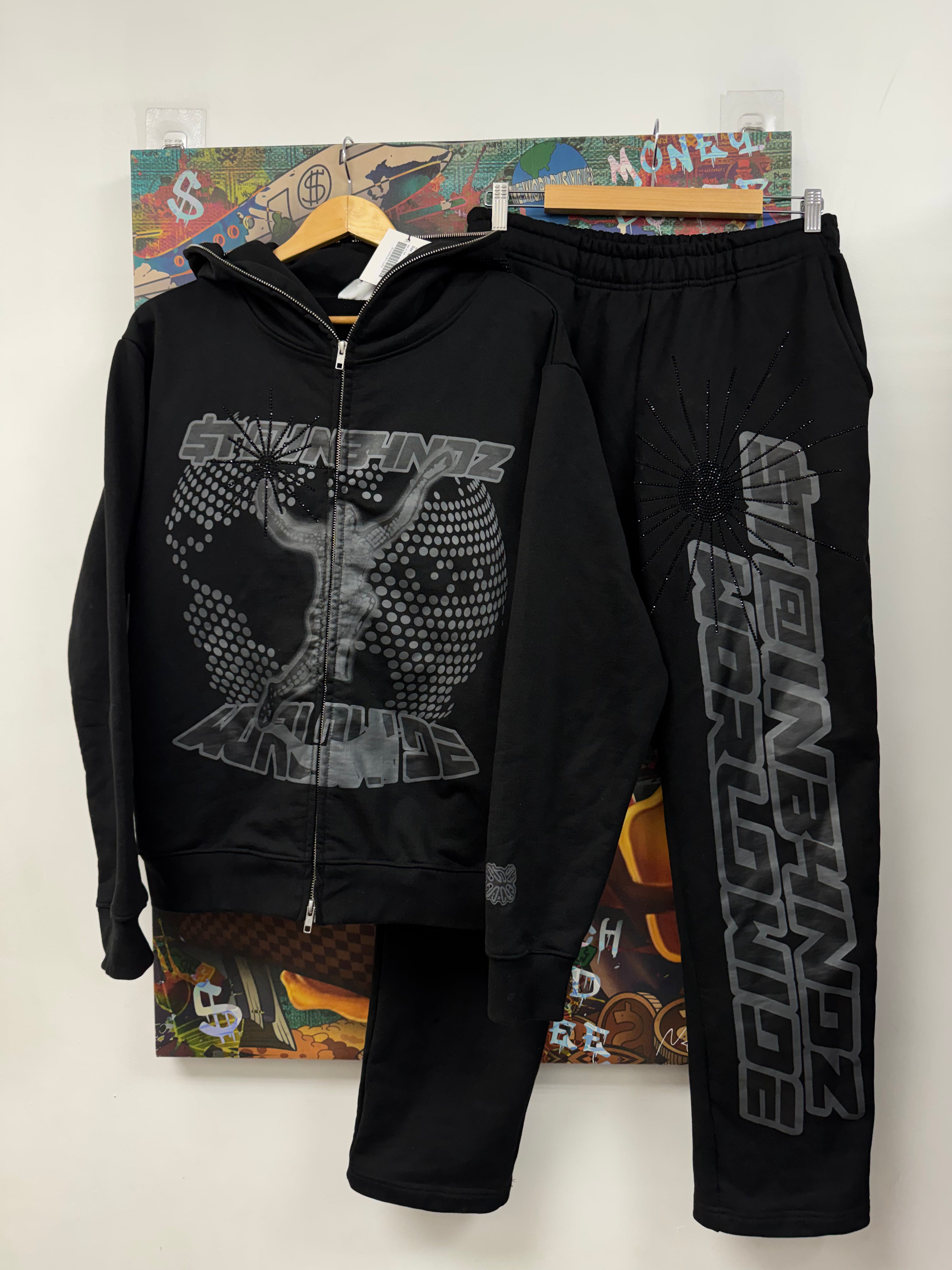 SB Studios Black Tonal Rhinestone Sweatsuit
