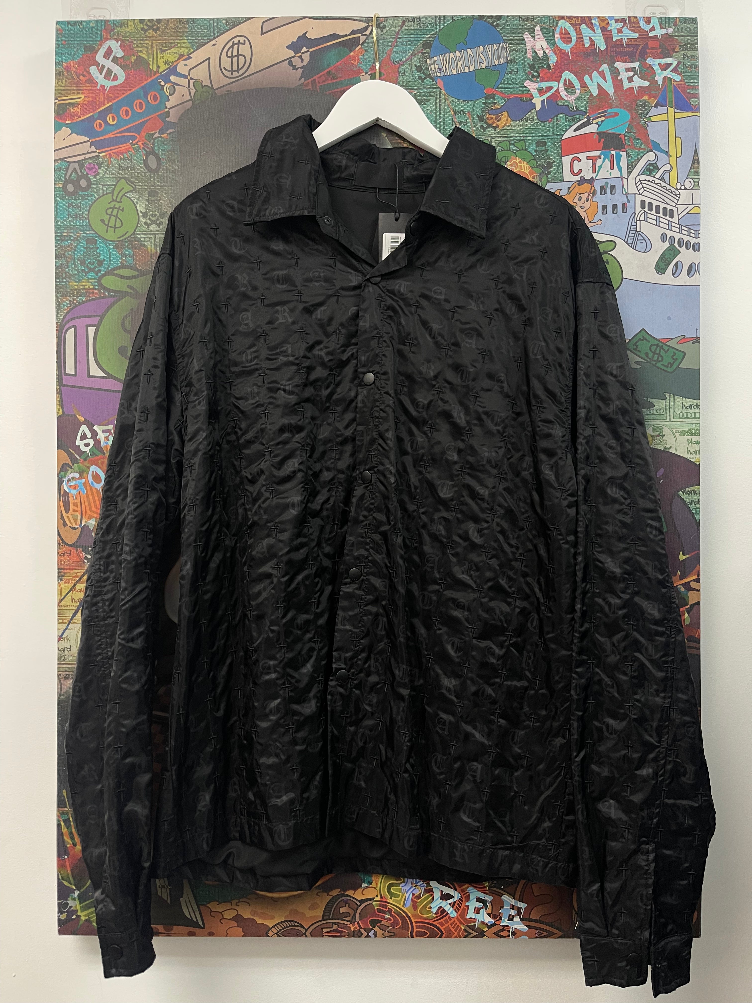 RTA Black Monogram Cross Windbreaker Jacket