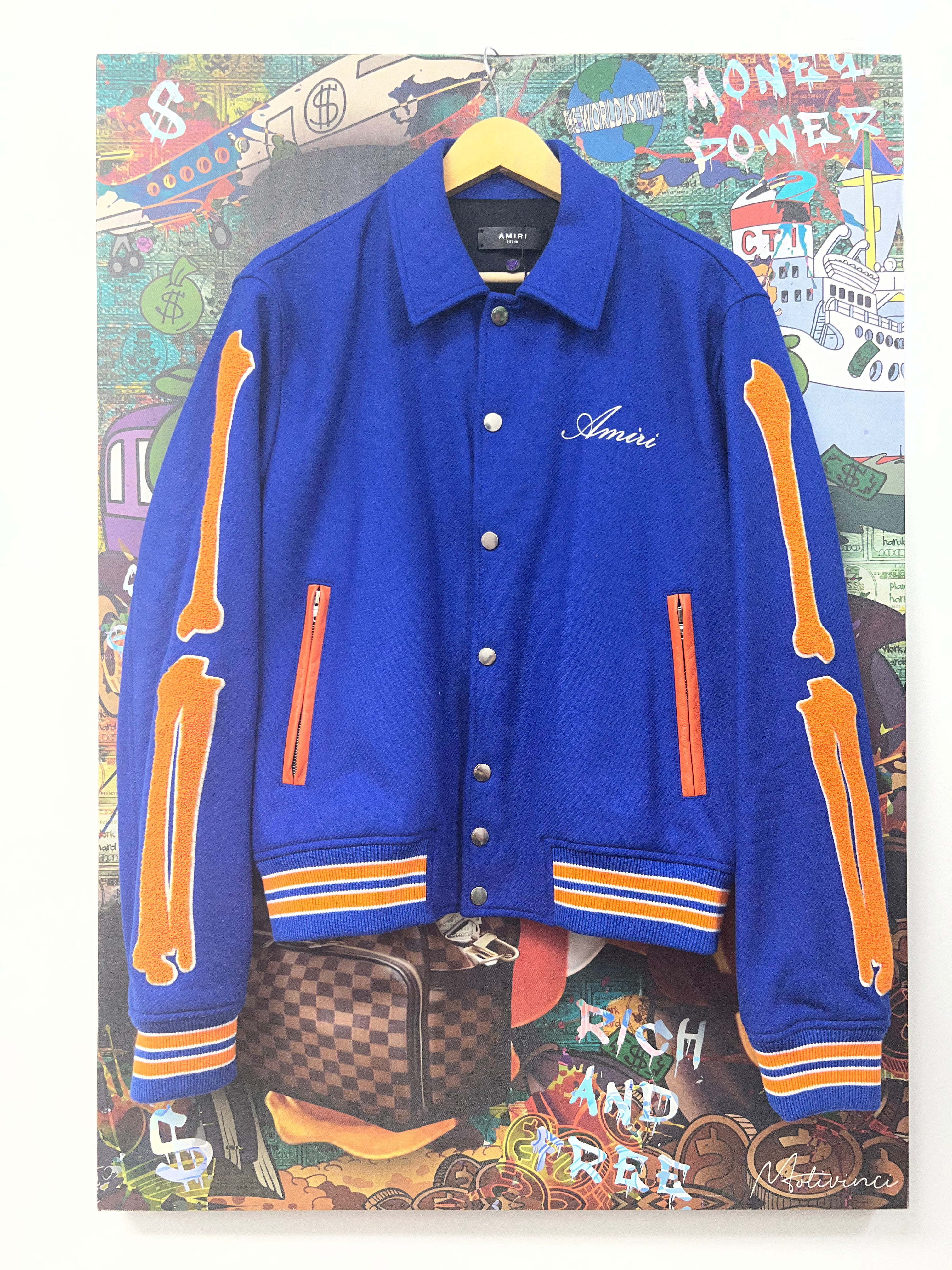 Amiri Blue & Orange Bone Varsity Jacket