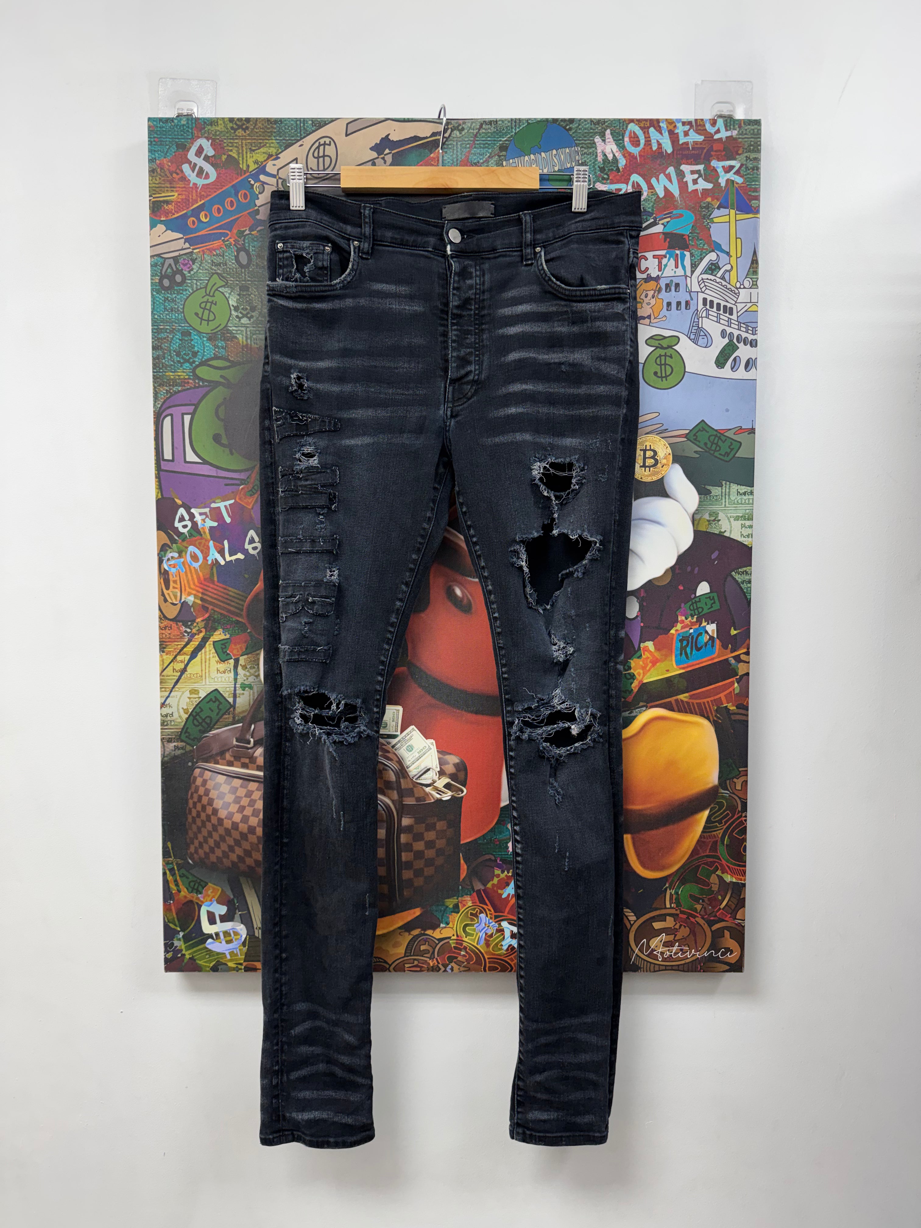 Amiri Black Wash Denim Applique Side Logo Jeans