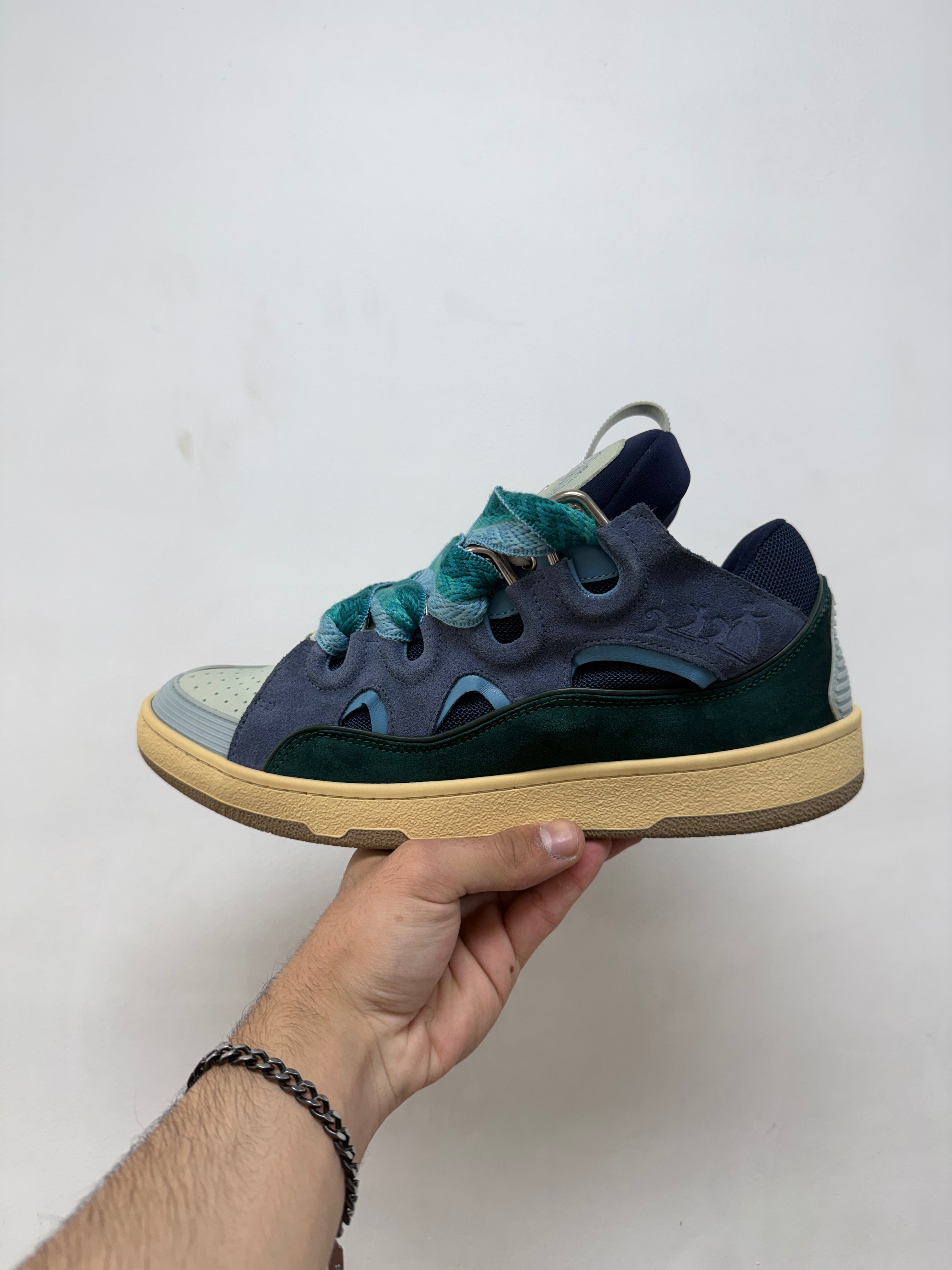 Lanvin Teal Curb Sneakers