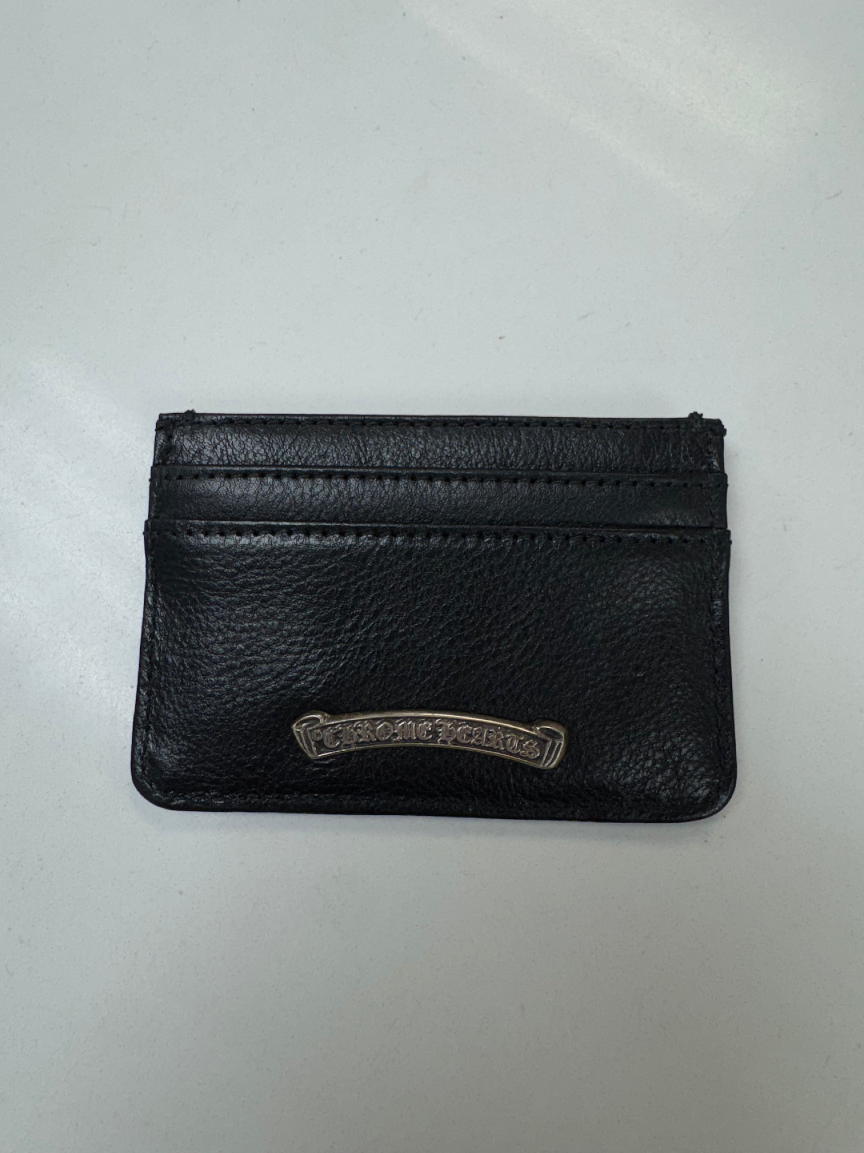 Chrome Hearts Black Leather Scroll Card Holder Wallet