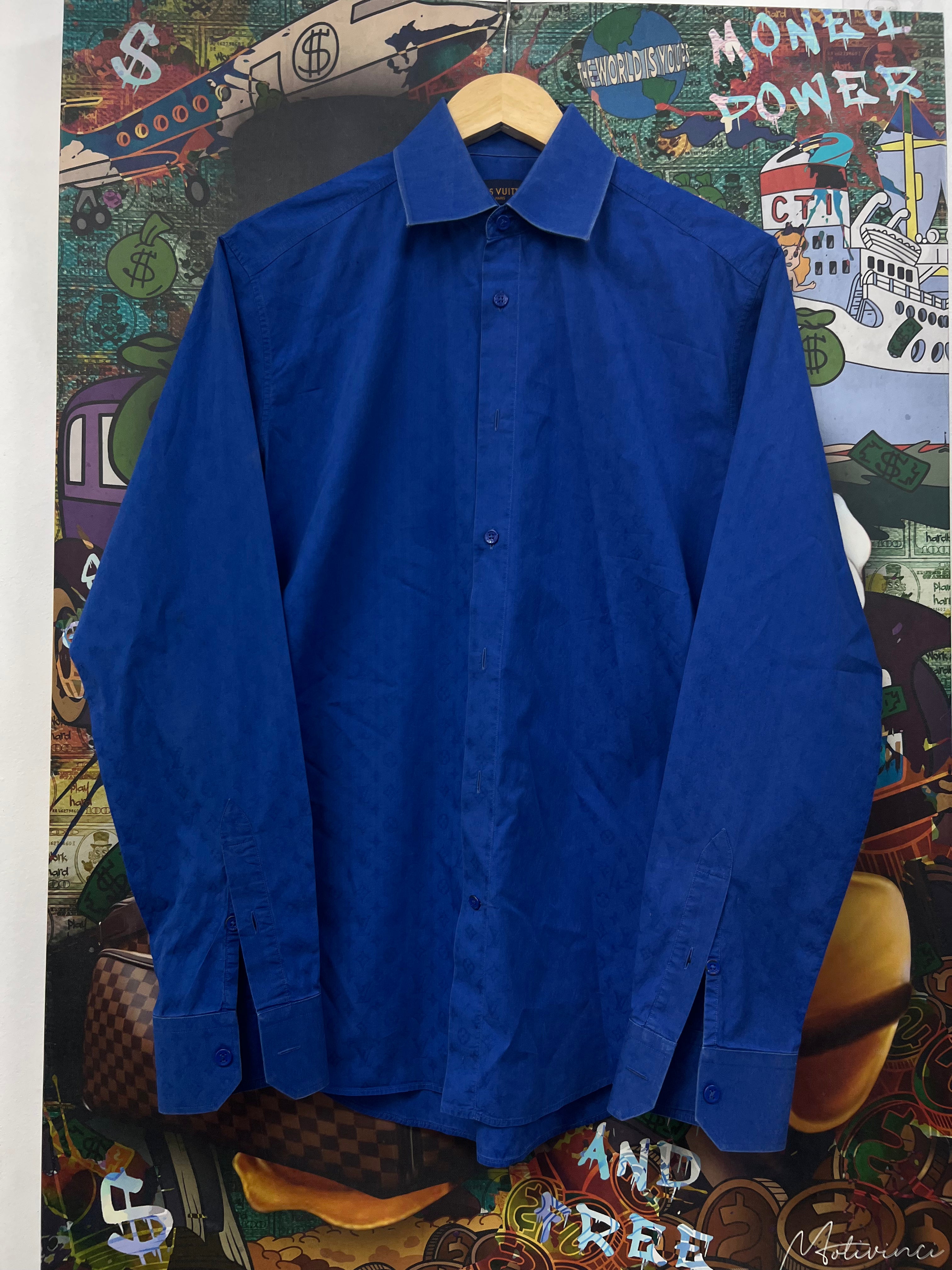 Louis Vuitton Blue Monogram Button Up