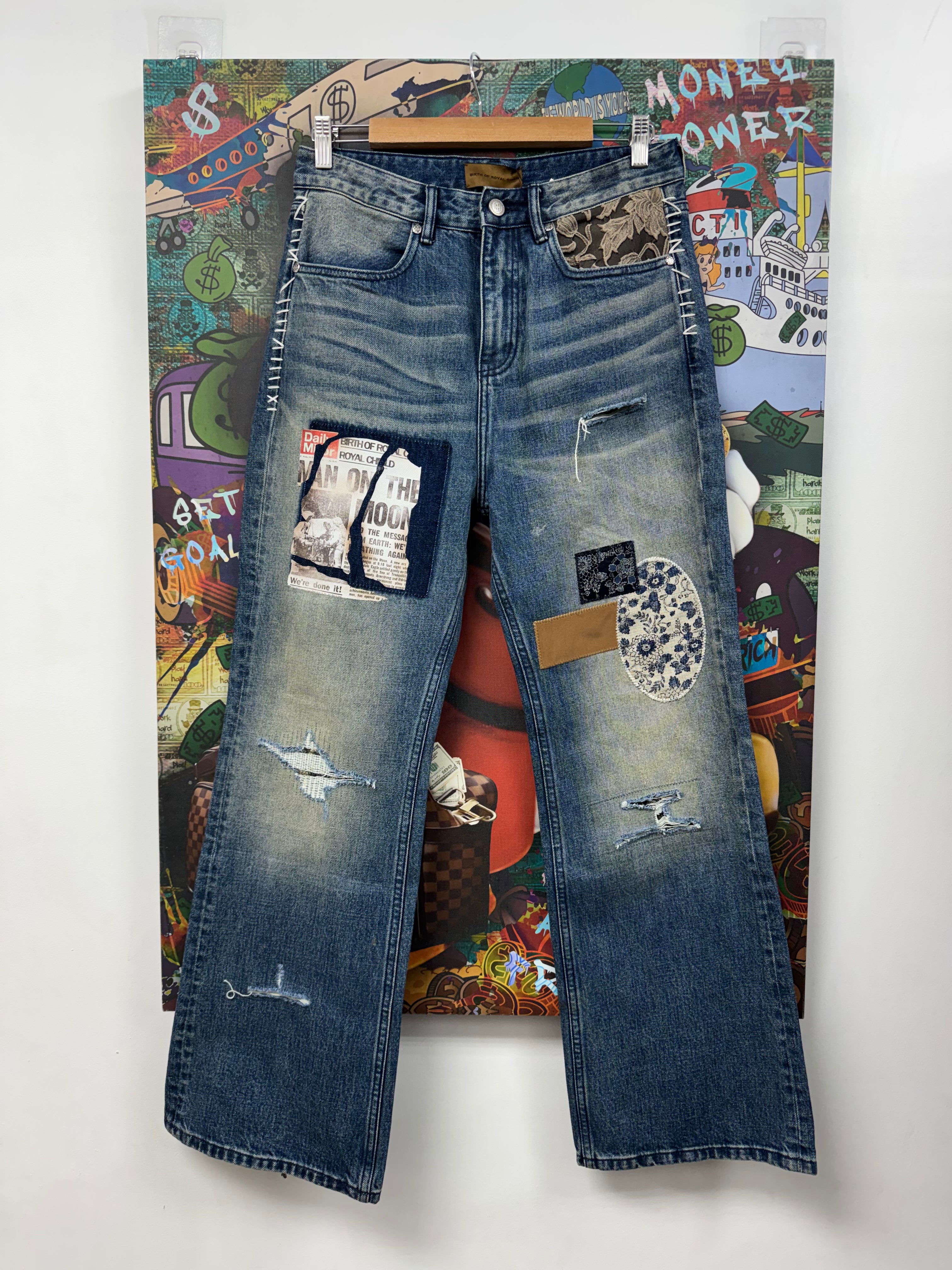 Birth Of A Royal Child Patchwork Fade Denim Pants