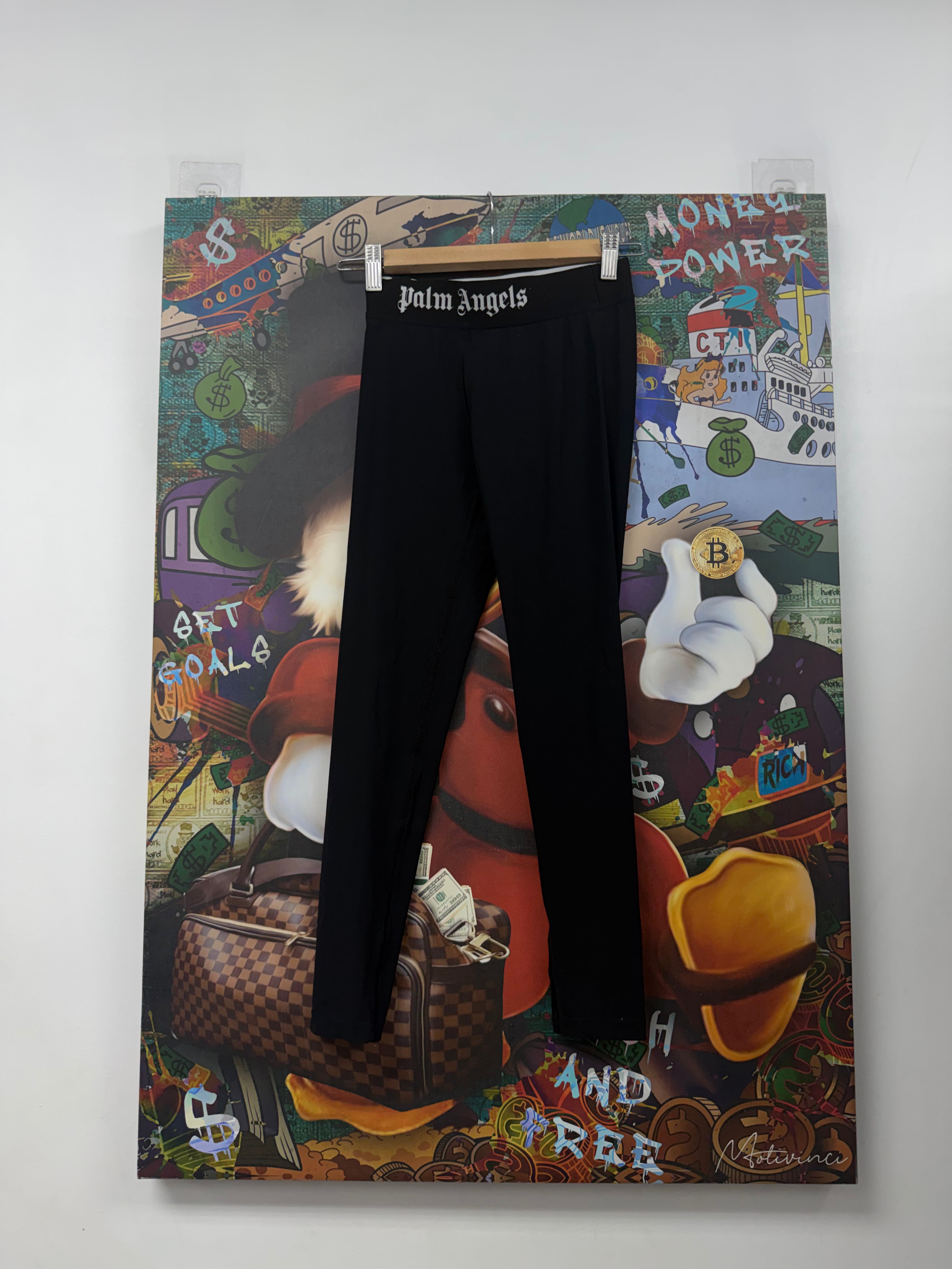 Palm Angels Black Waist Band Logo Leggings