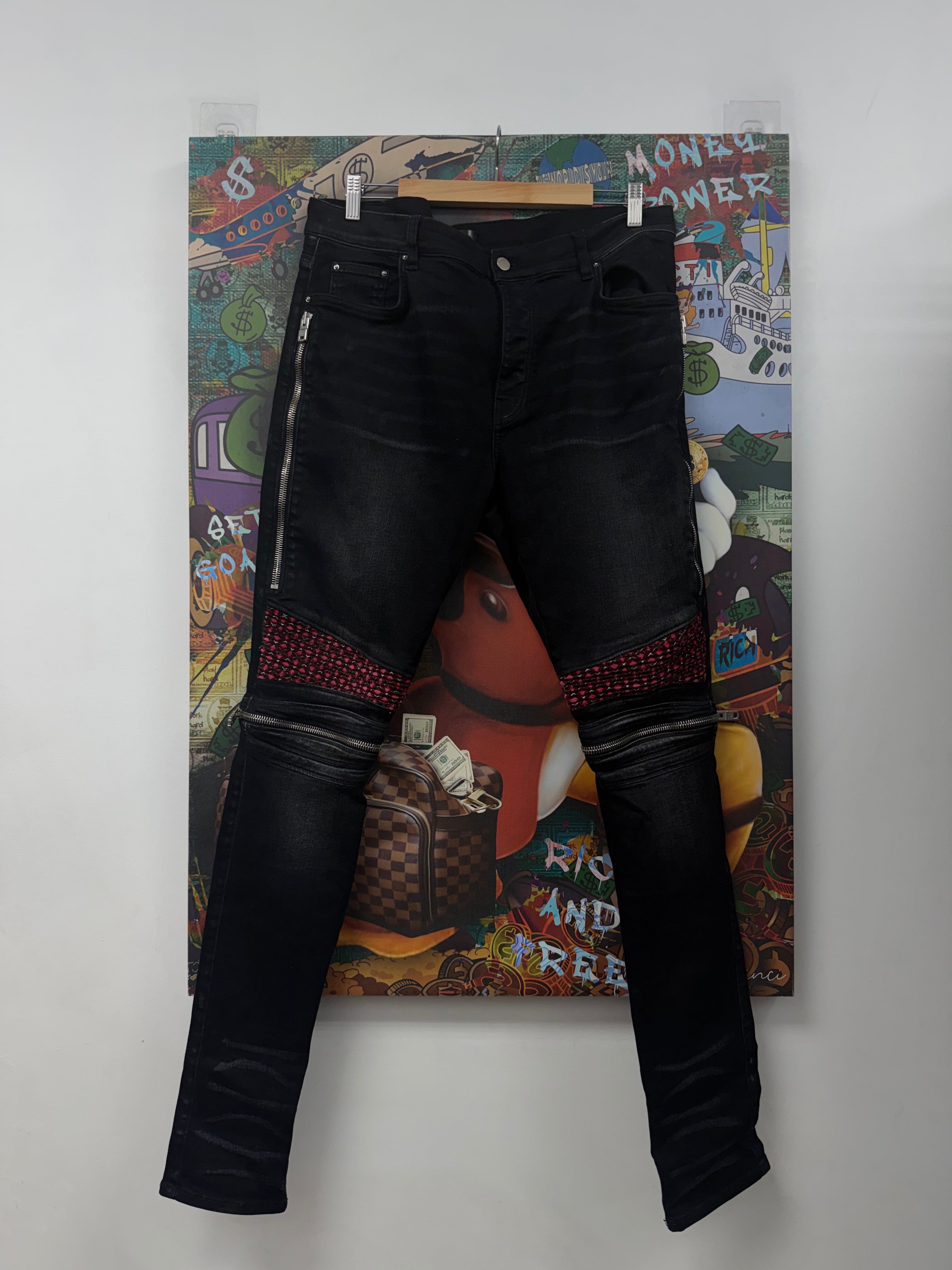 Amiri MX2 Black Wash Cherry Patch Jeans