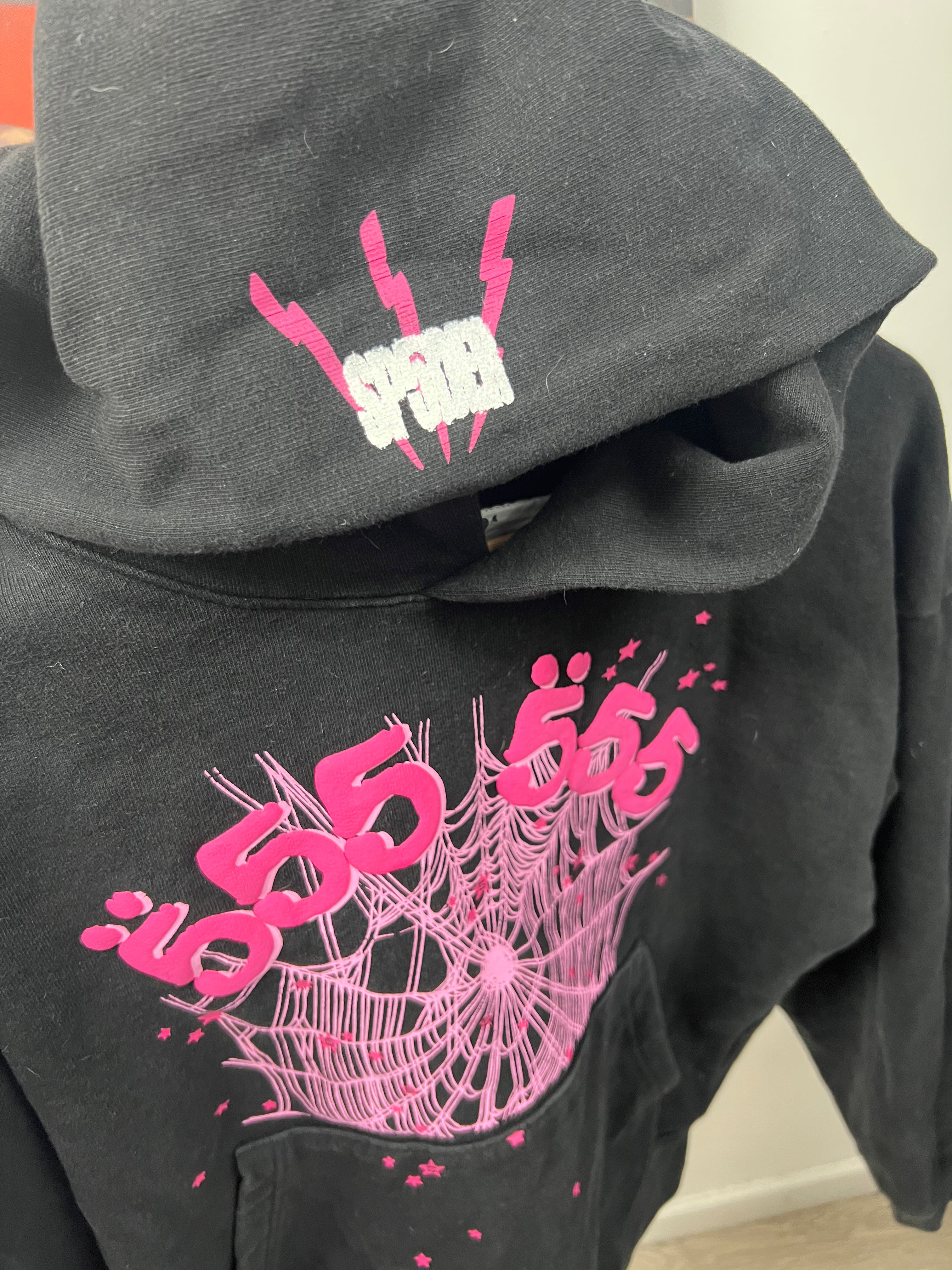Sp5der Black Pink 555 Web Hoodie