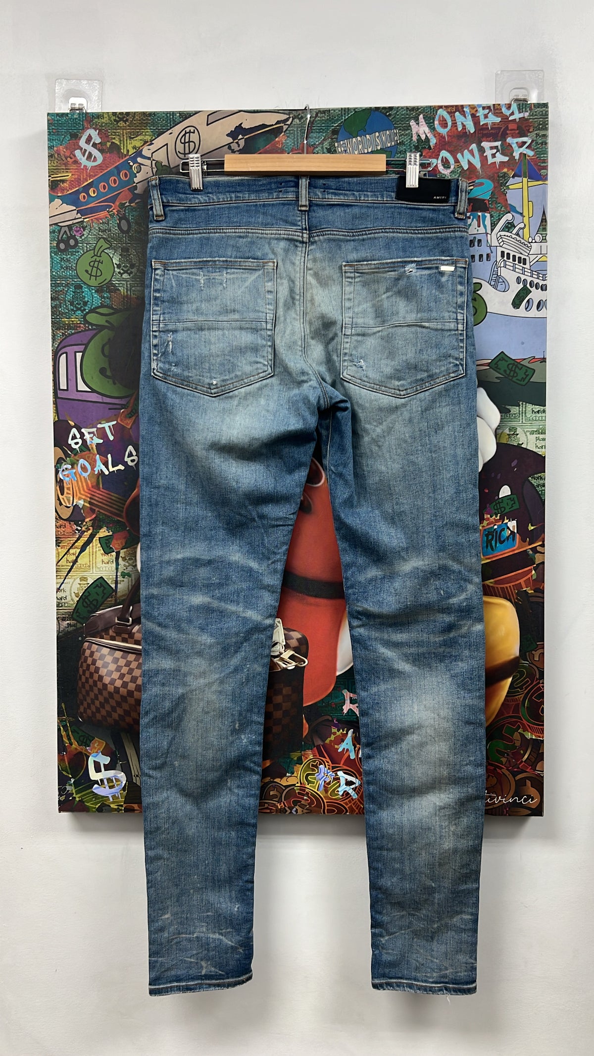 Amiri MX1 Light Wash Red Suede Patch Jeans